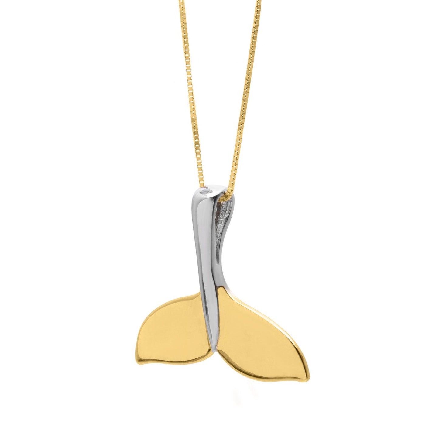 Whale Tail Necklace in 10K Yellow Gold in a sleek high-contrast midnight luxury editorial style