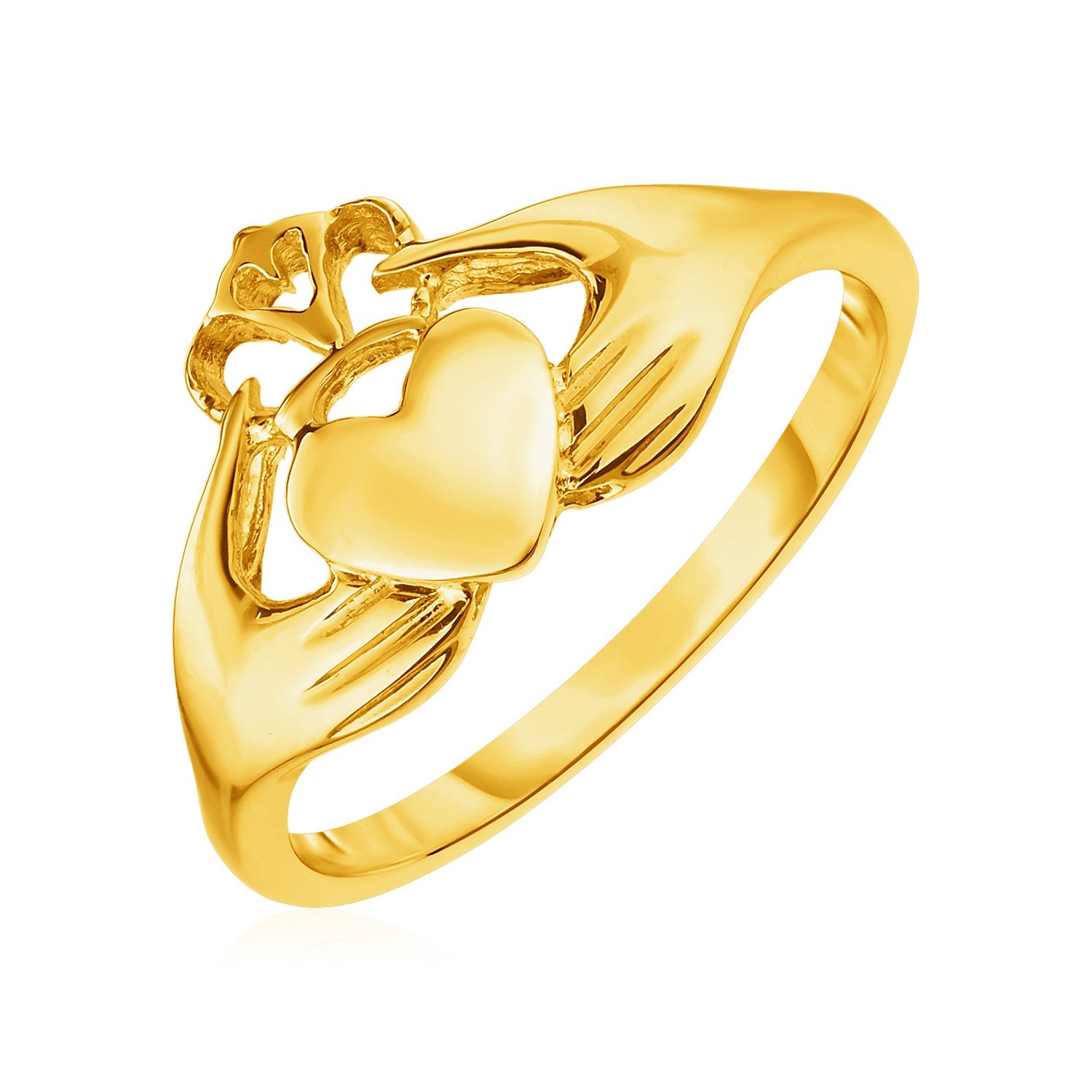 14k Yellow Gold Claddagh Ring(1.60 mm) in a sleek high-contrast midnight luxury editorial style