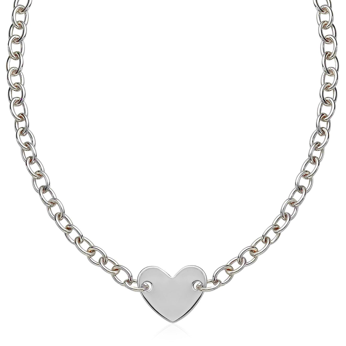 Sterling Silver Rhodium Plated Chain Bracelet with a Flat Heart Motif Station in a sleek high-contrast midnight luxury editor