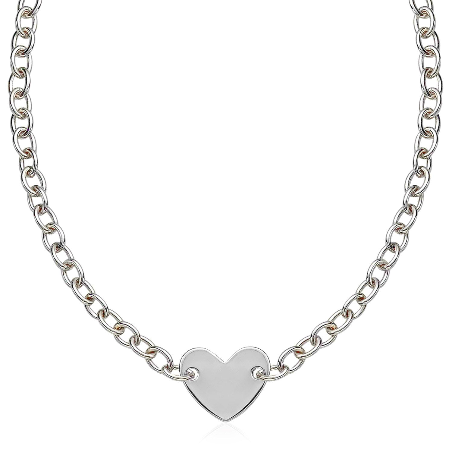 Sterling Silver Rhodium Plated Chain Bracelet with a Flat Heart Motif Station in a sleek high-contrast midnight luxury editor