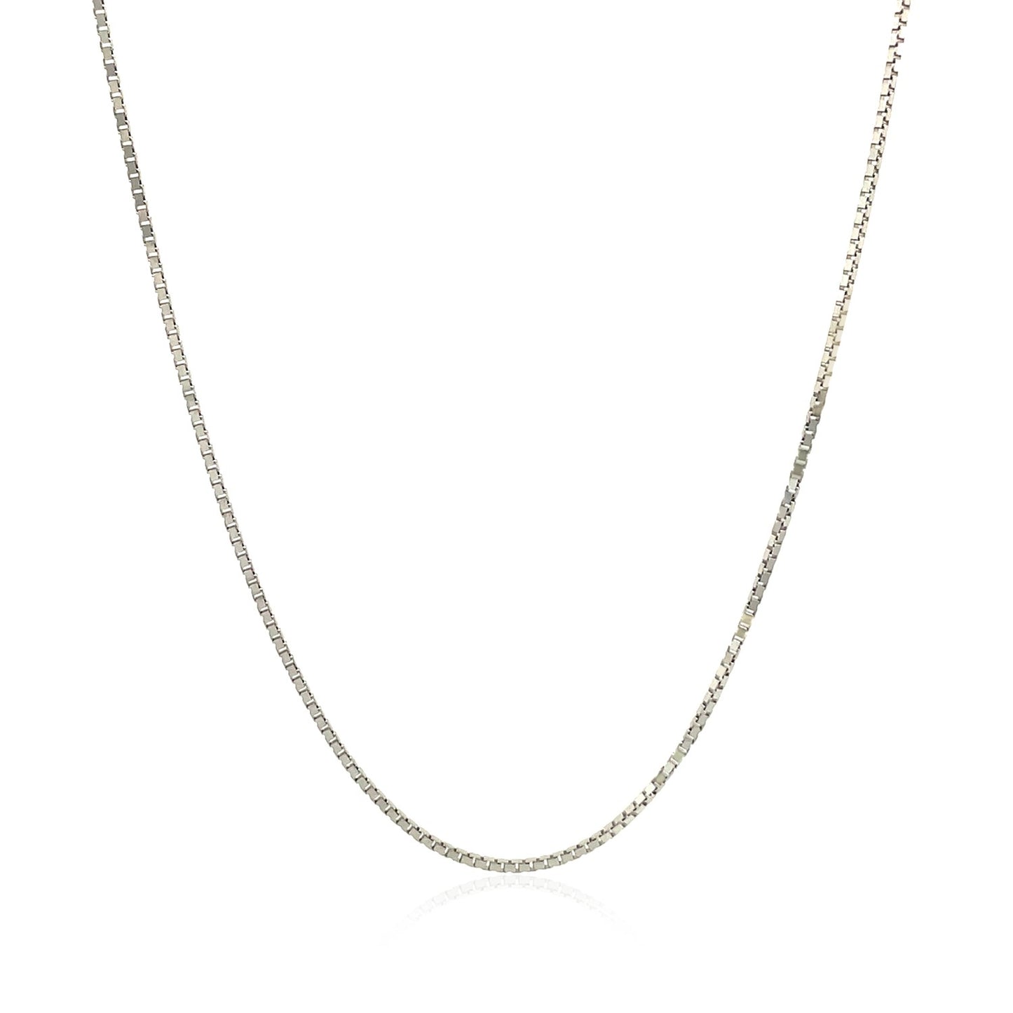 10k White Gold Classic Box Chain (0.78 mm) in a sleek high-contrast midnight luxury editorial style
