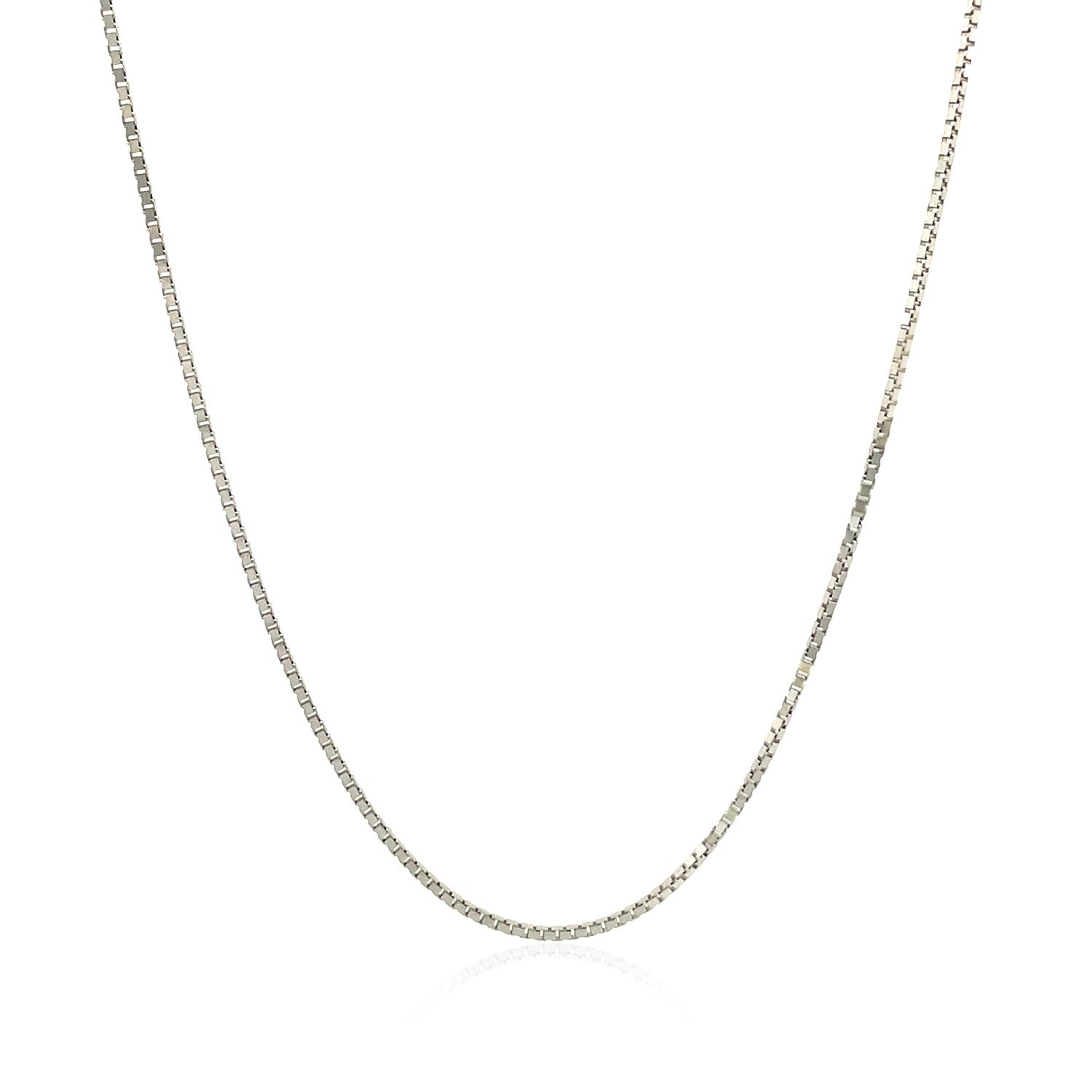 10k White Gold Classic Box Chain (0.78 mm) in a sleek high-contrast midnight luxury editorial style