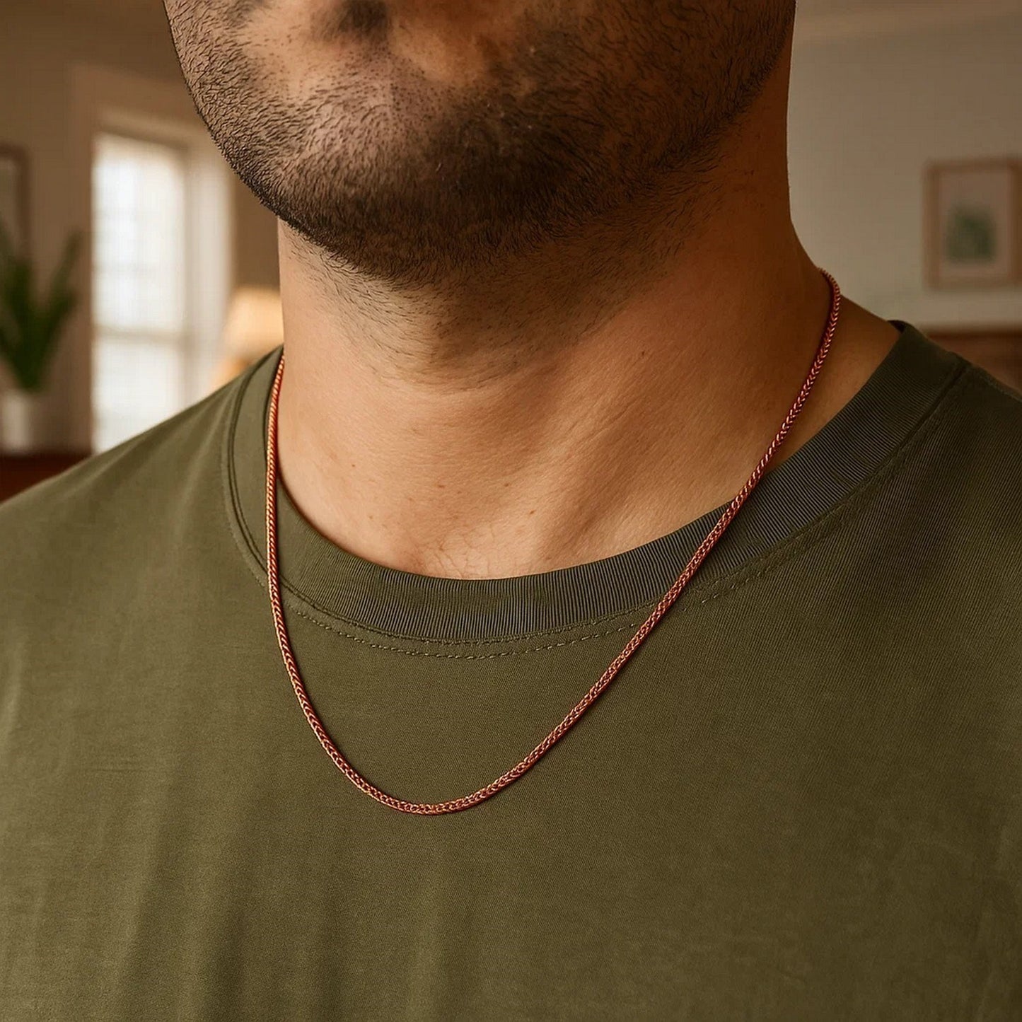 14k Rose Gold Diamond Cut Round Wheat Chain (1.20 mm)