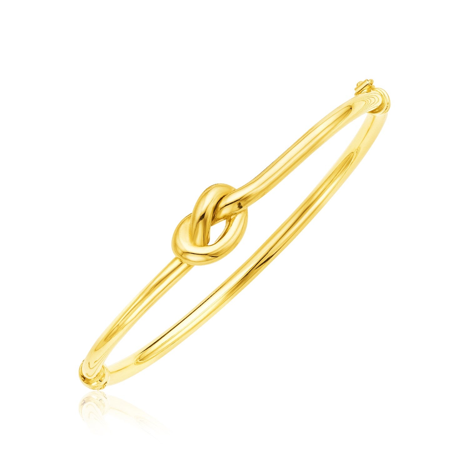 14k Yellow Gold Bangle Bracelet with Polished Knot (9.50 mm) in a sleek high-contrast midnight luxury editorial style
