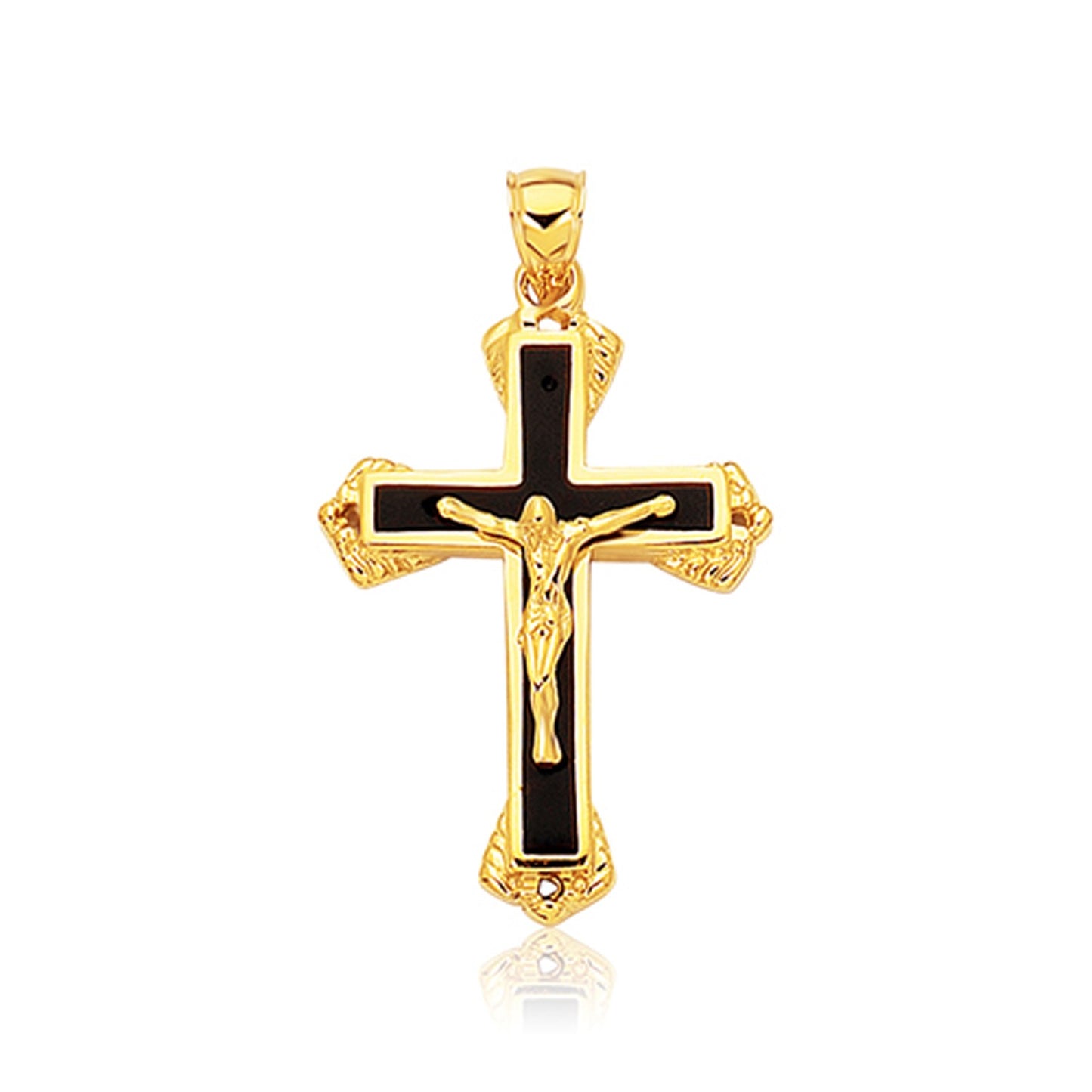 14k Yellow Gold Black Onyx Cross Pendant in a sleek high-contrast midnight luxury editorial style