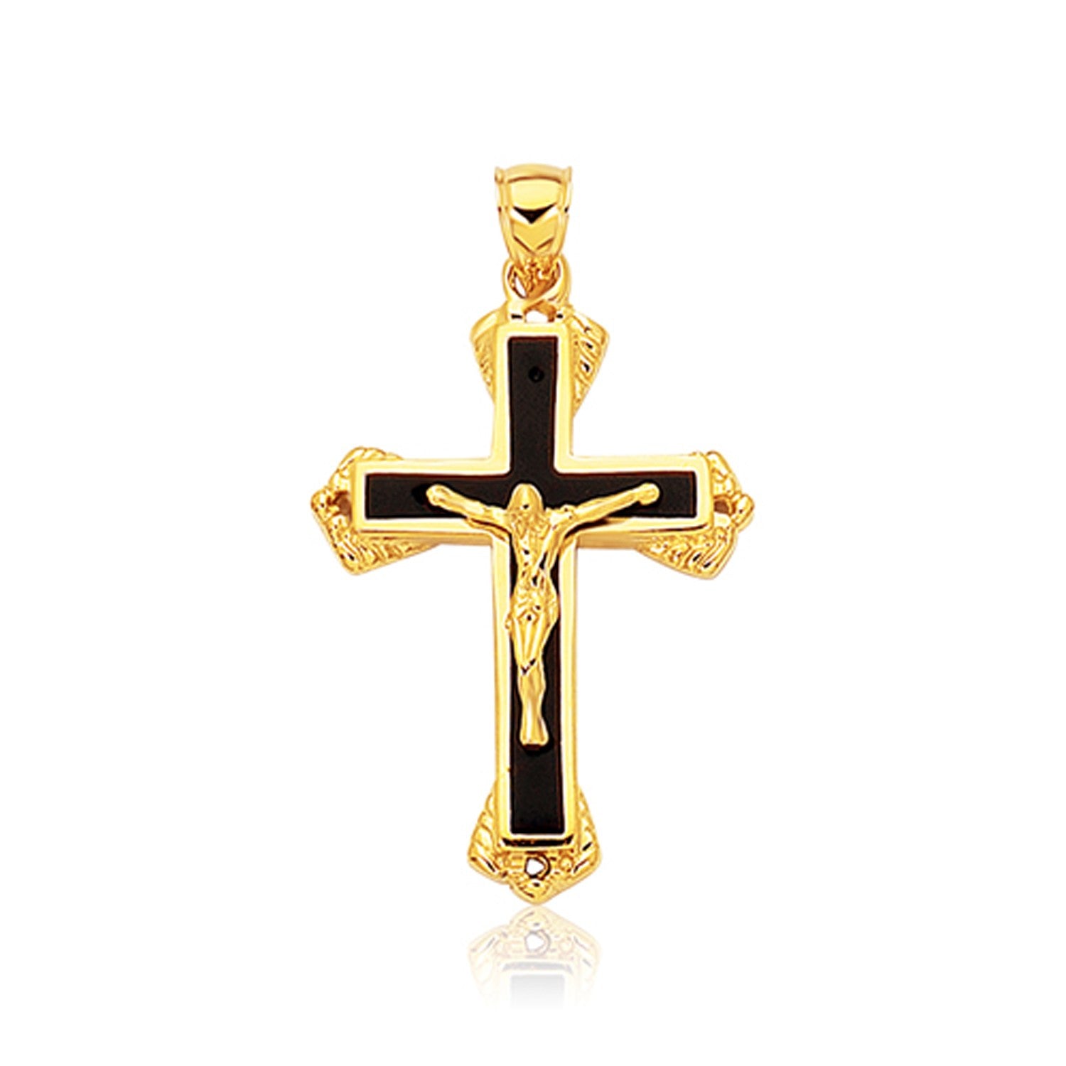 14k Yellow Gold Black Onyx Cross Pendant in a sleek high-contrast midnight luxury editorial style