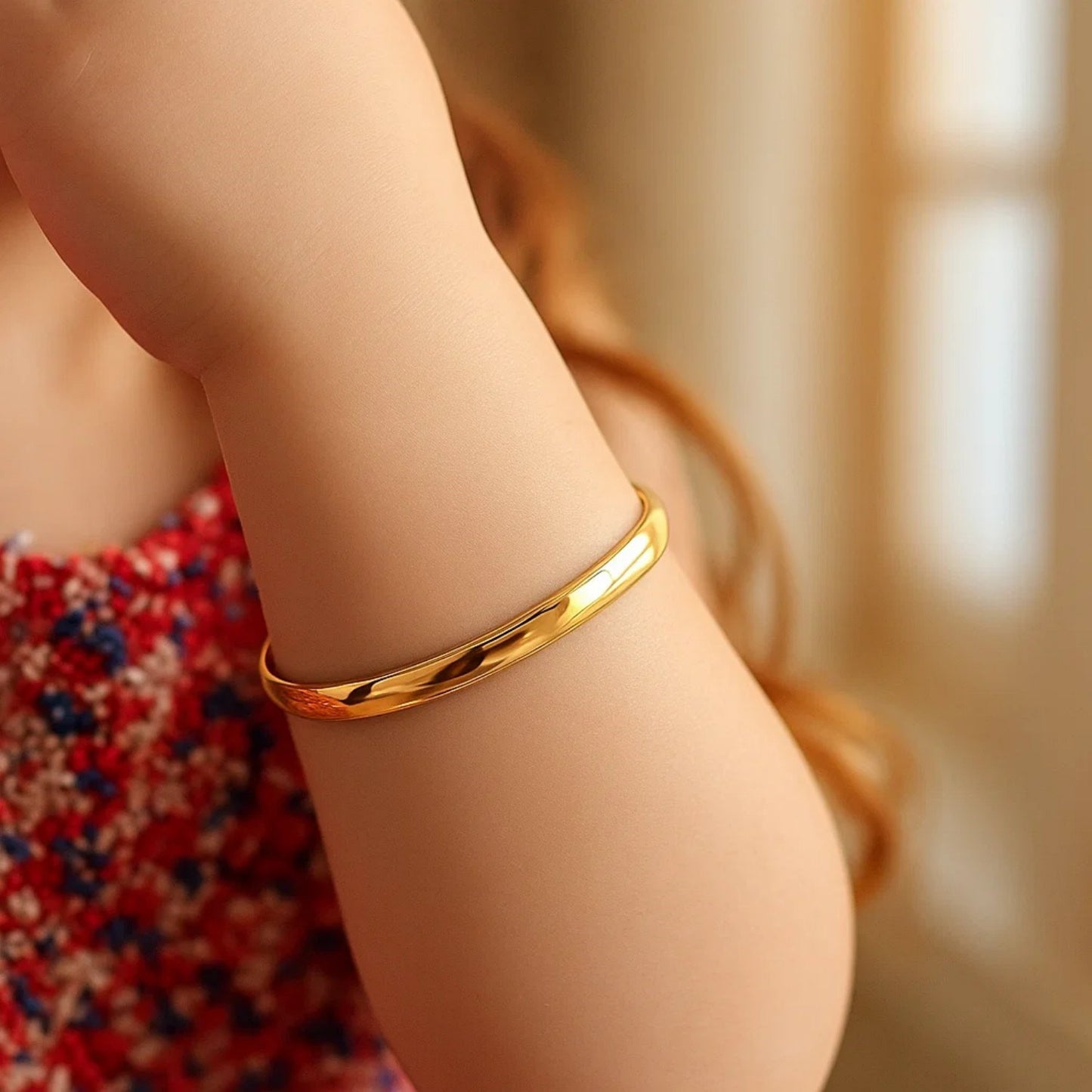 14k Yellow Gold Dome Design Polished Childrens Bangle (5.50 mm)