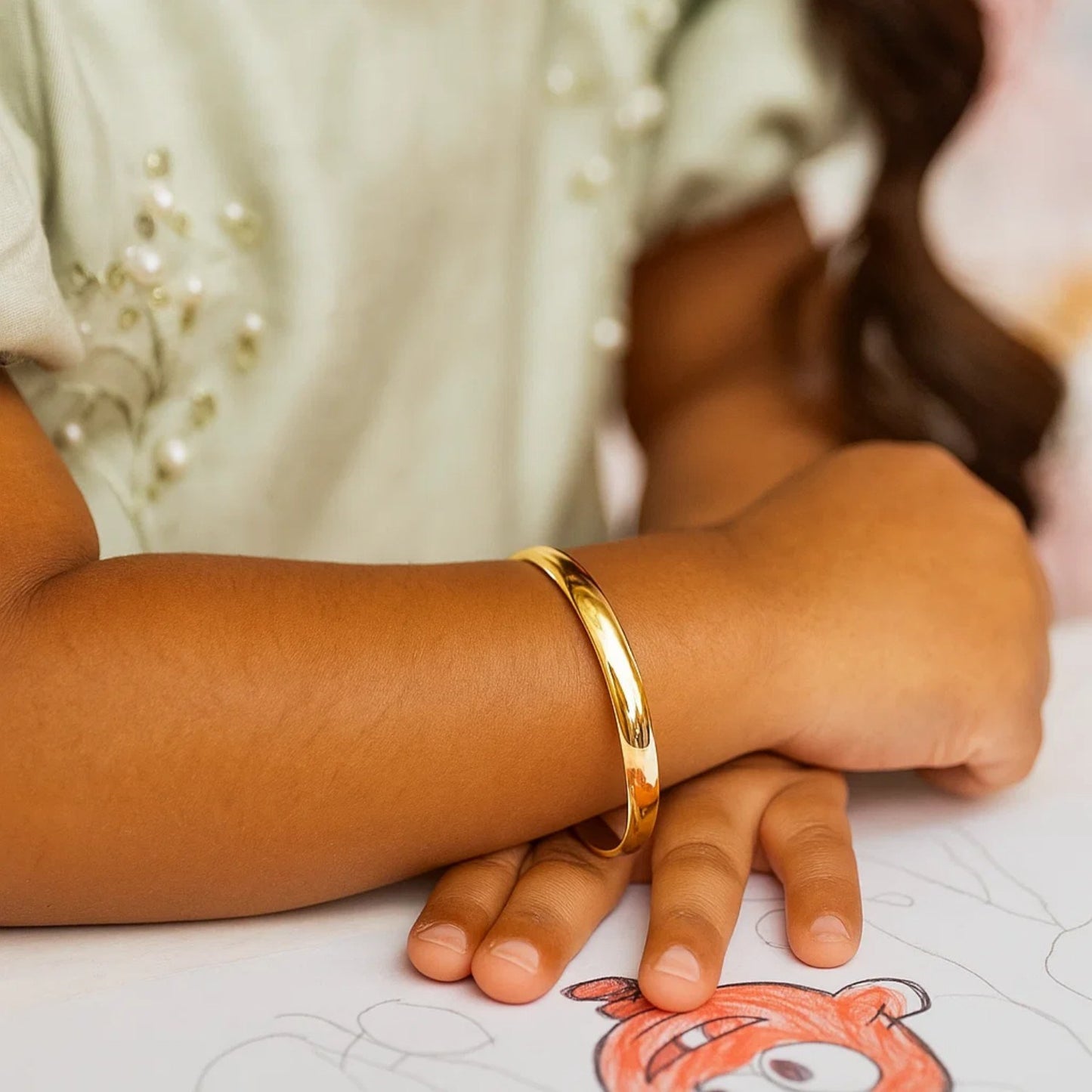 14k Yellow Gold Dome Design Polished Childrens Bangle (5.50 mm)