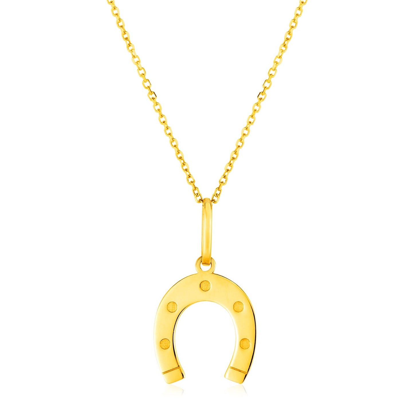 14K Yellow Gold Necklace with Horseshoe in a sleek high-contrast midnight luxury editorial style