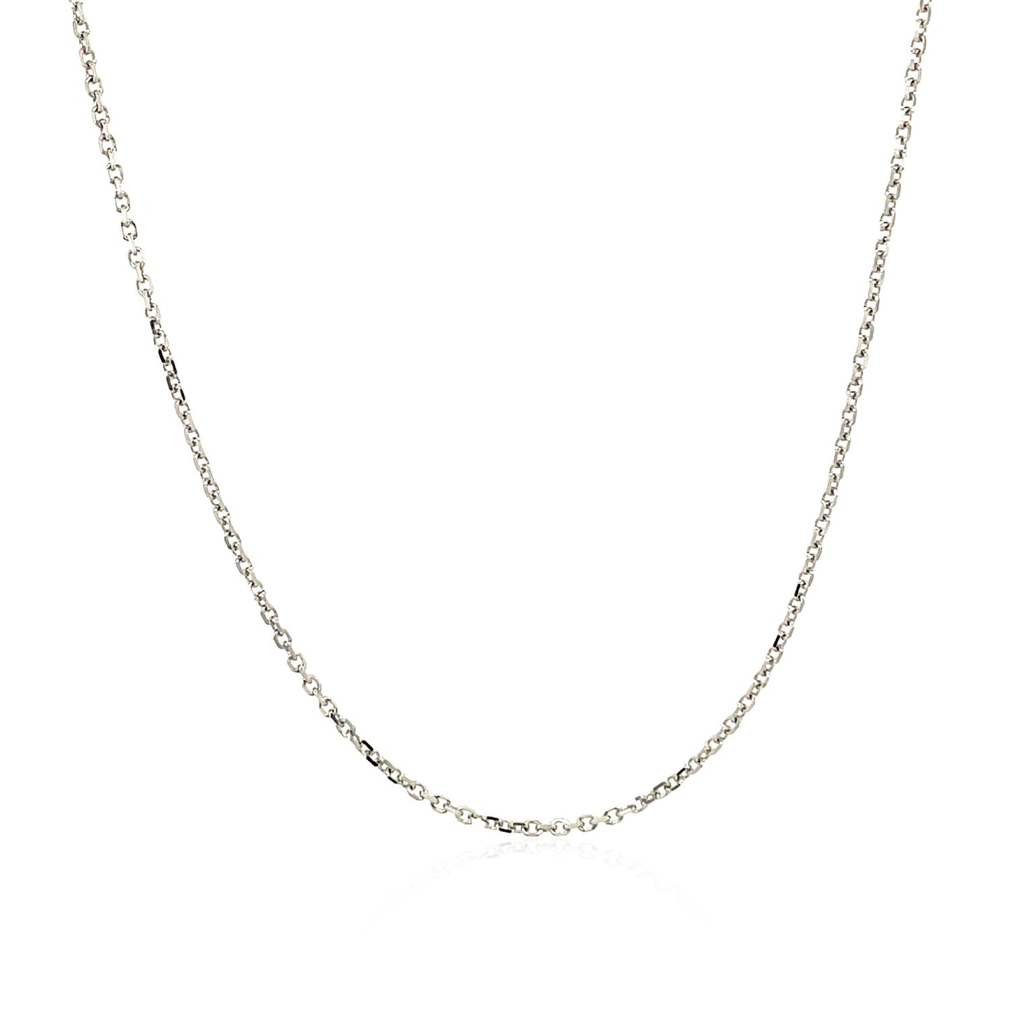 14k White Gold Diamond Cut Cable Link Chain (1.10 mm) in a sleek high-contrast midnight luxury editorial style