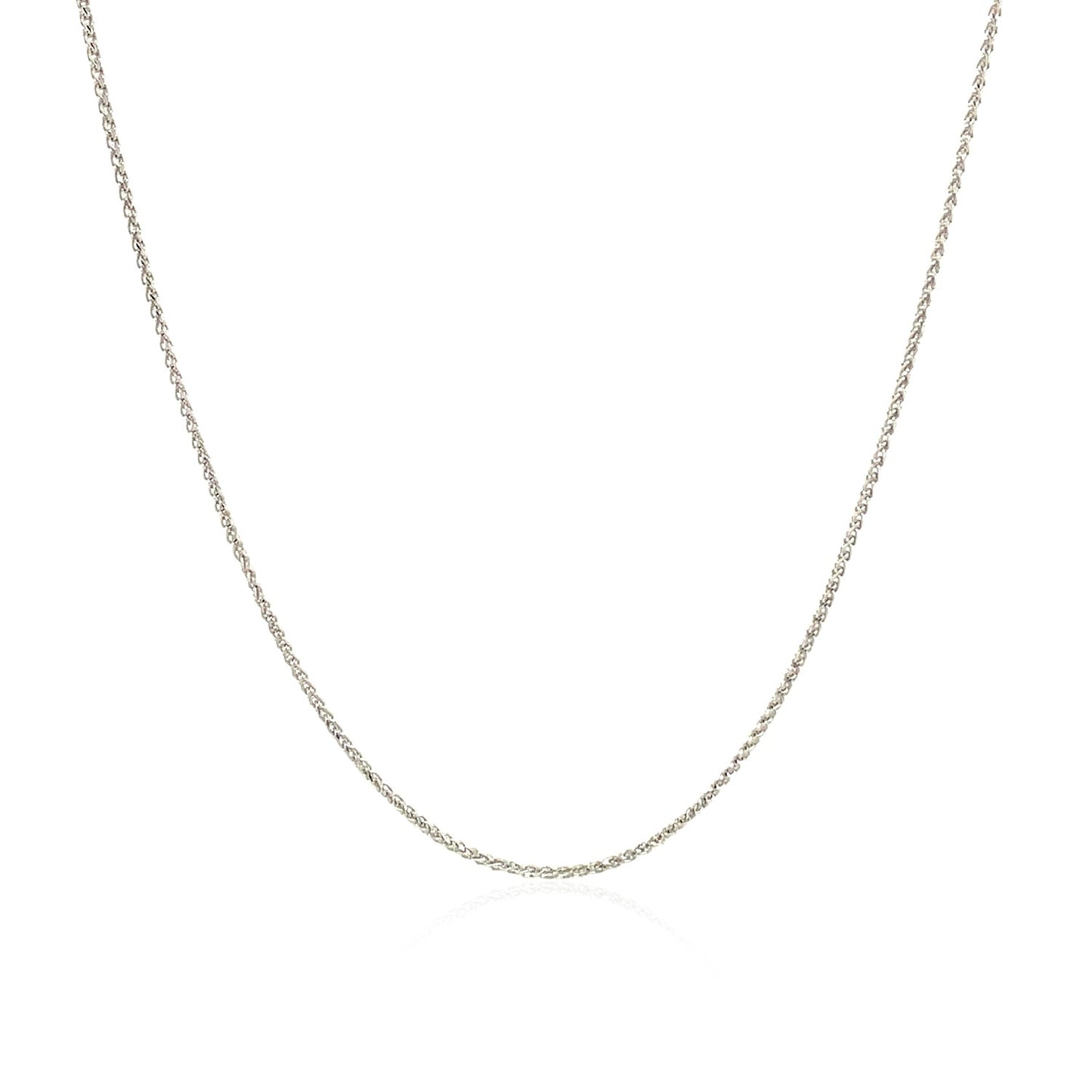 14k White Gold Diamond Cut Round Wheat Chain (0.60 mm) in a sleek high-contrast midnight luxury editorial style