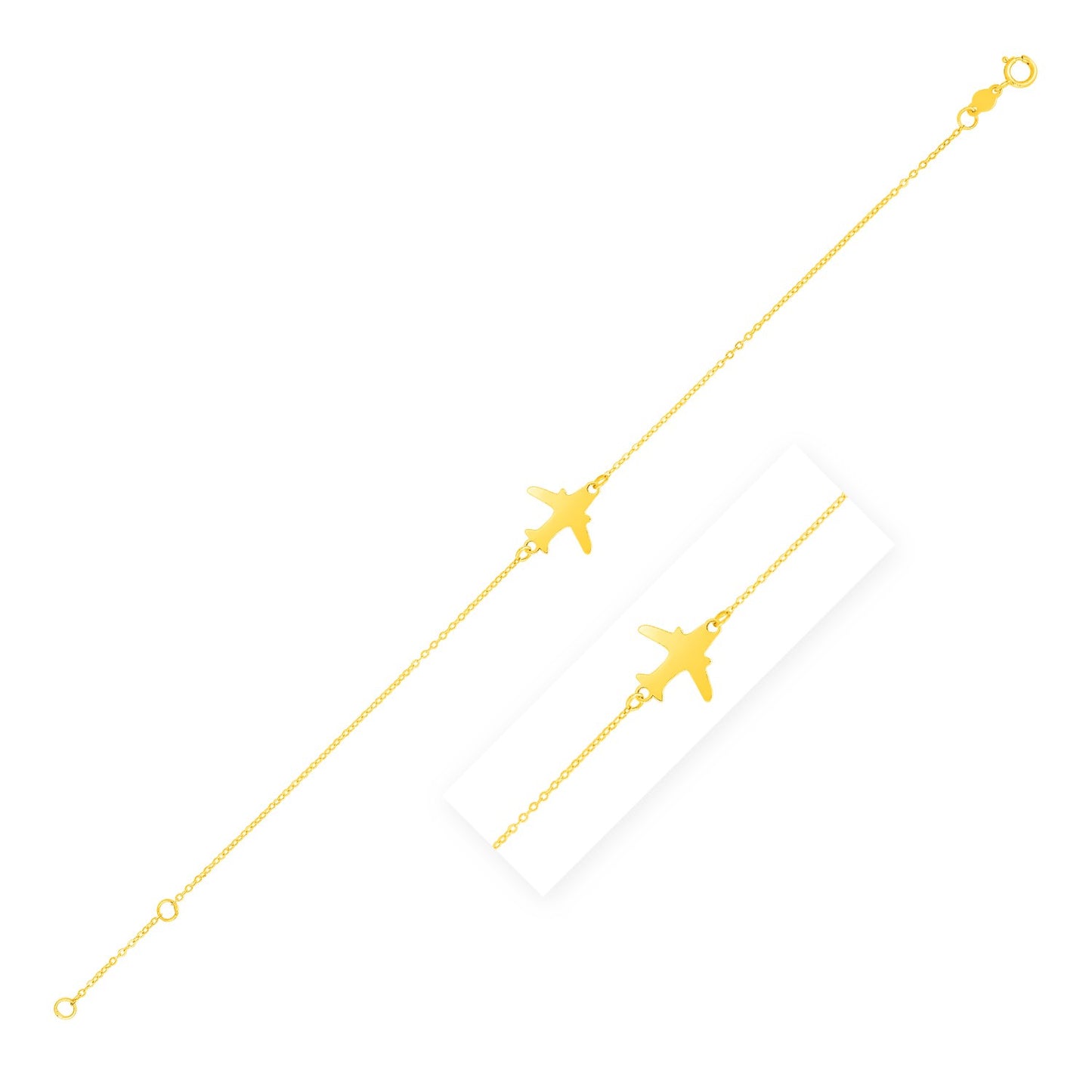 14K Yellow Gold Airplane Bracelet (1.00 mm) in a sleek high-contrast midnight luxury editorial style