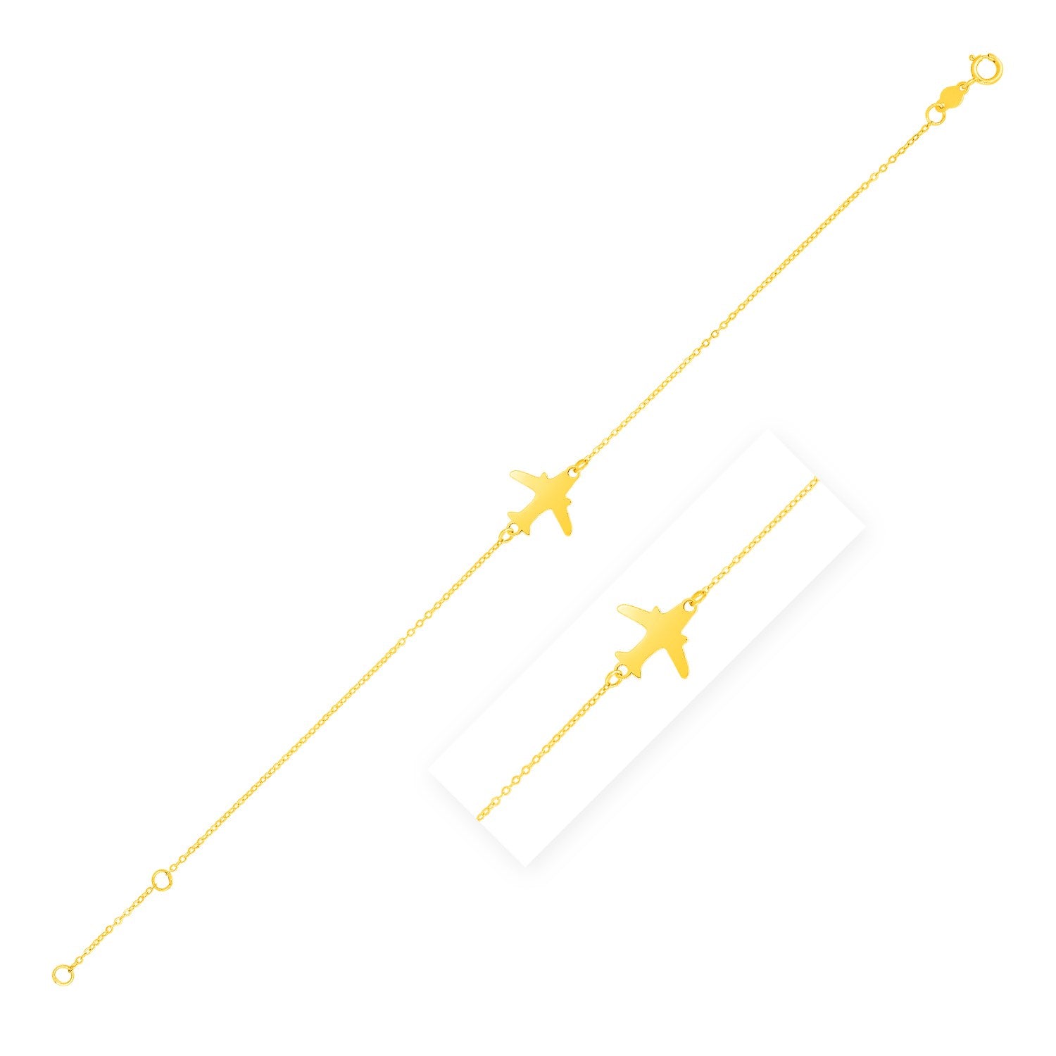 14K Yellow Gold Airplane Bracelet (1.00 mm) in a sleek high-contrast midnight luxury editorial style