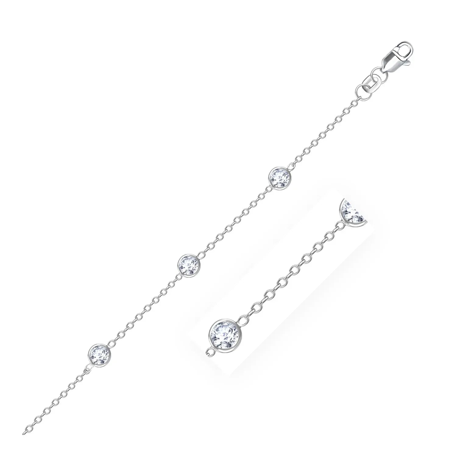 14k White Gold Anklet with Round White Cubic Zirconia - Peelerie