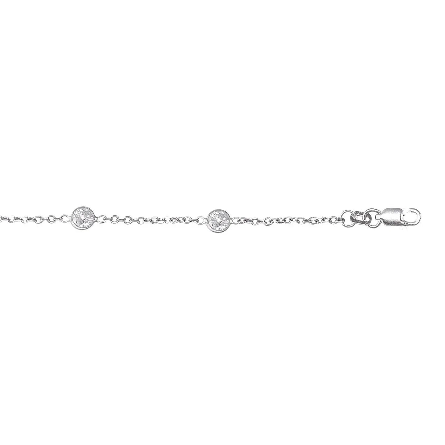 14k White Gold Anklet with Round White Cubic Zirconia - Peelerie