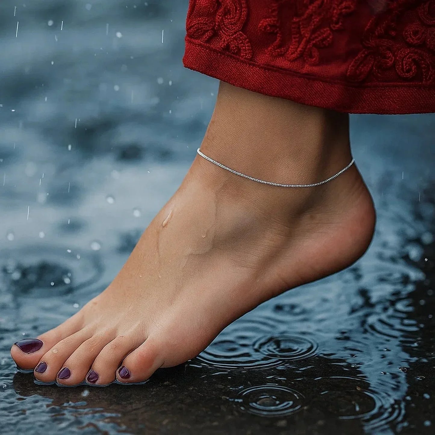 14k White Gold Sparkle Anklet 1.5mm - Peelerie