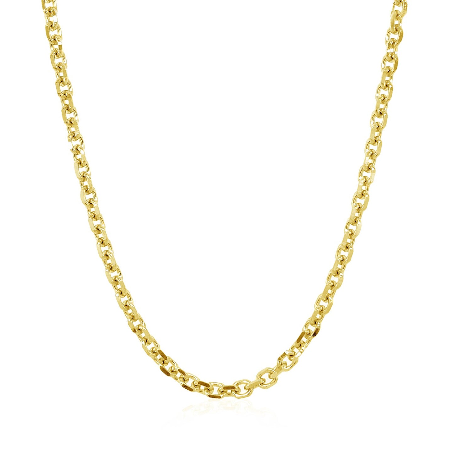 14k Yellow Gold Diamond Cut Cable Link Chain (3.0 mm) in a sleek high-contrast midnight luxury editorial style