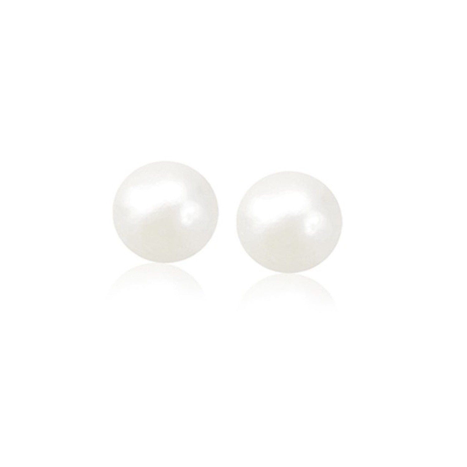 14k Yellow Gold Freshwater Cultured White Pearl Stud Earrings (8mm) in a sleek high-contrast midnight luxury editorial style
