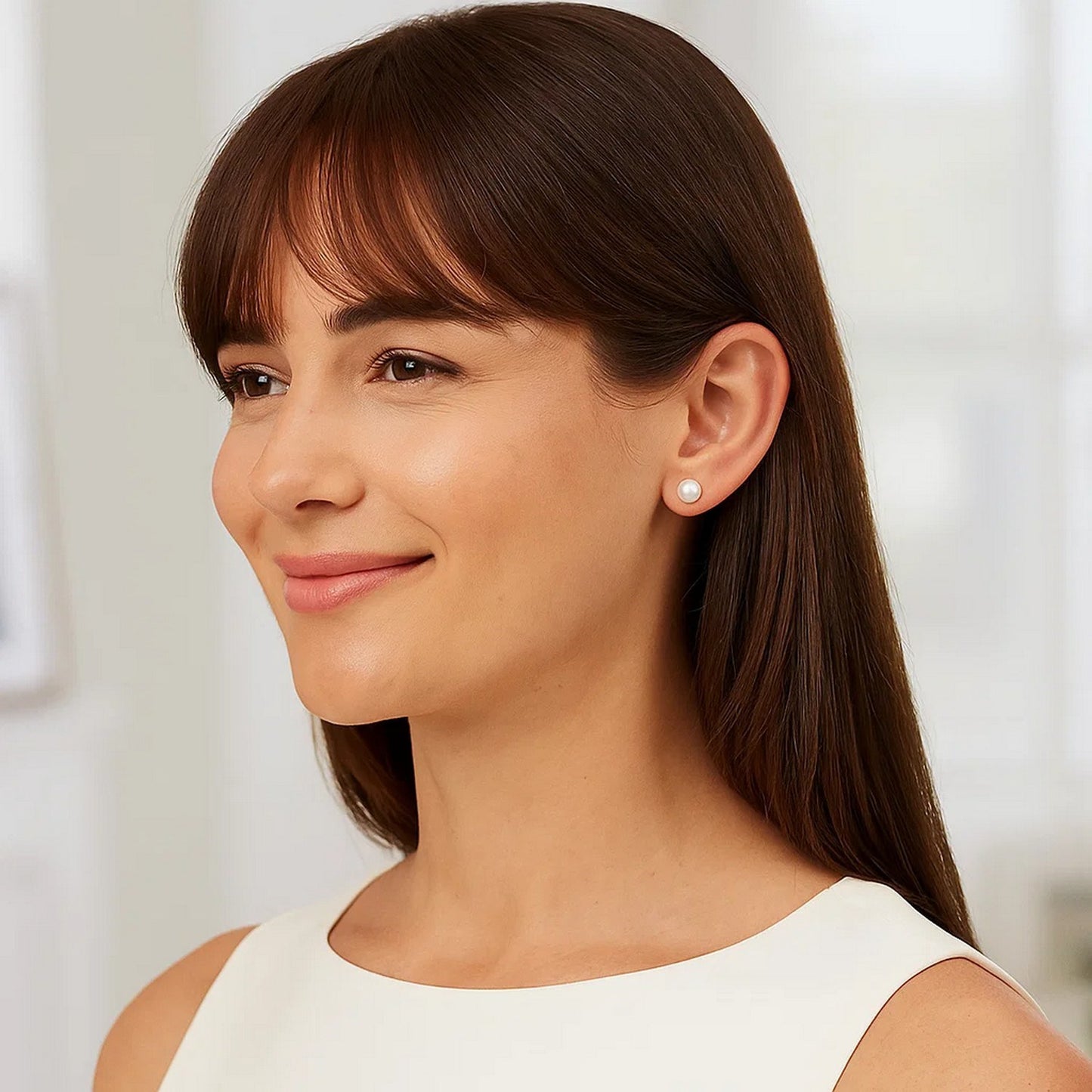 14k Yellow Gold Freshwater Cultured White Pearl Stud Earrings (8mm)