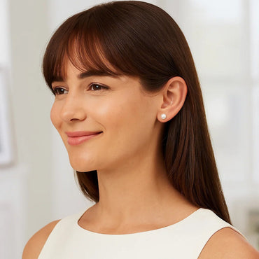 14k Yellow Gold Freshwater Cultured White Pearl Stud Earrings (8mm)