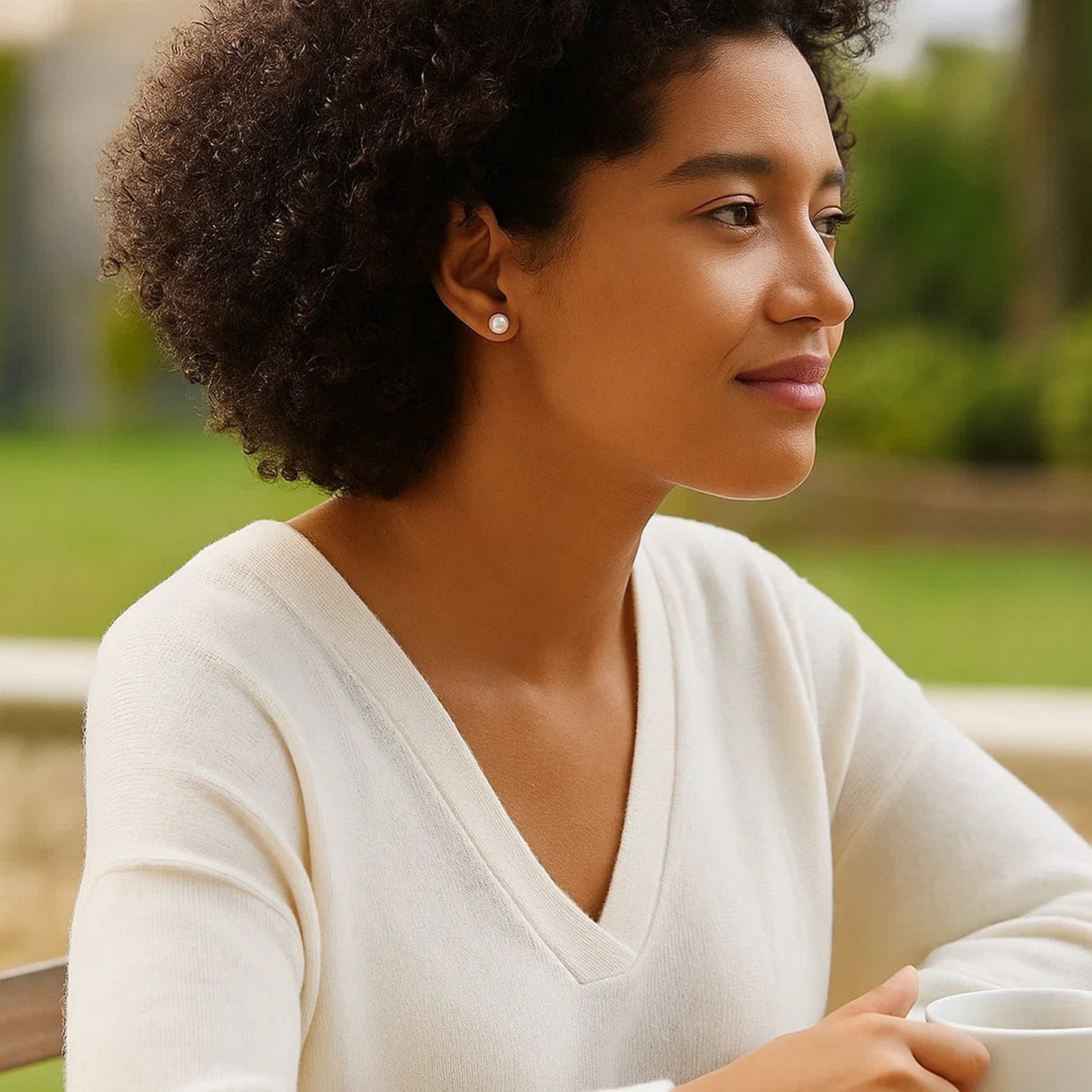 14k Yellow Gold Freshwater Cultured White Pearl Stud Earrings (8mm)