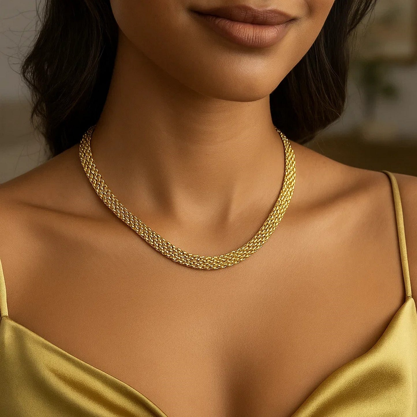 14k Yellow Gold Fancy Polished Multi-Row Panther Link Necklace