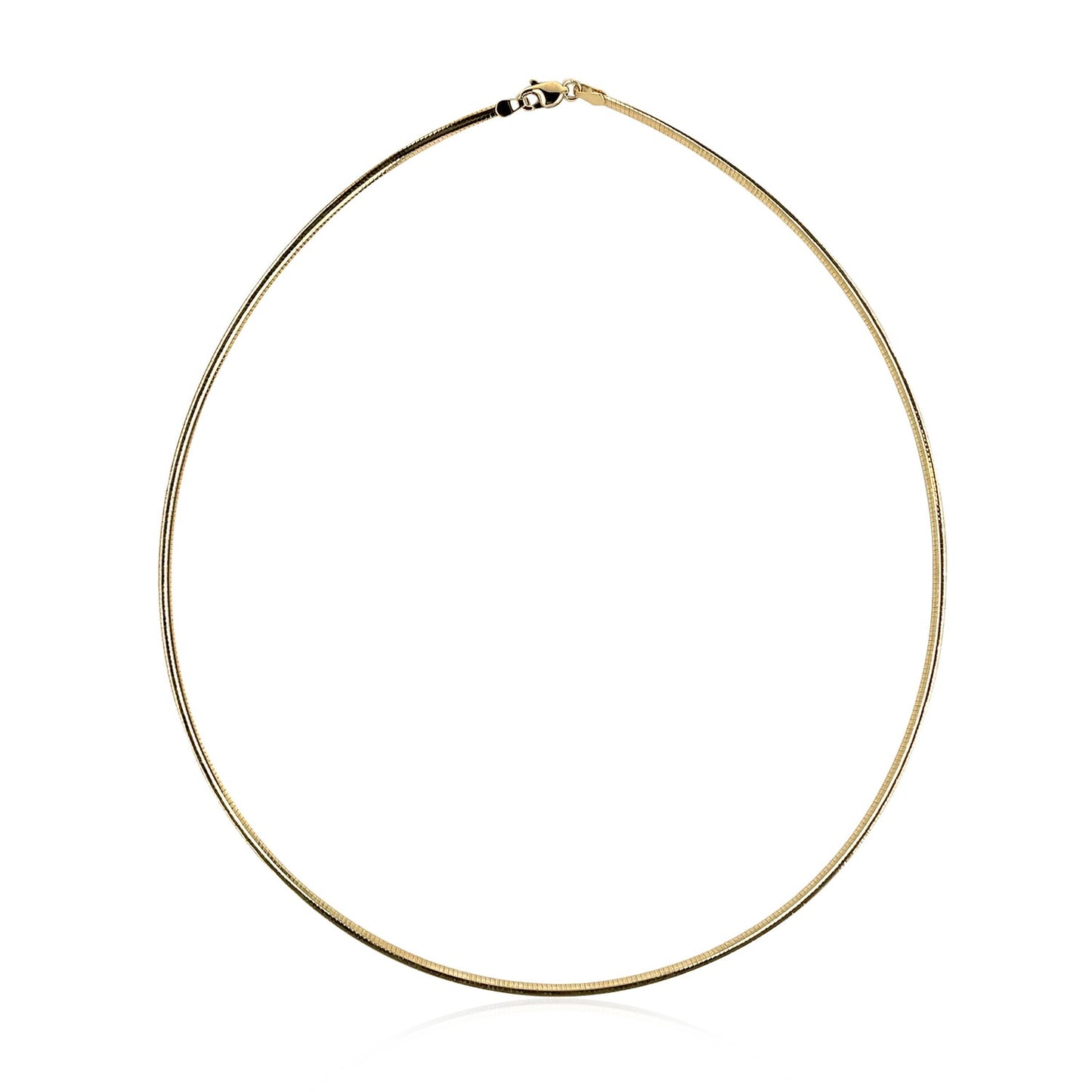 14k Yellow Gold Classic Omega Style Necklace (2.00 mm) in a sleek high-contrast midnight luxury editorial style