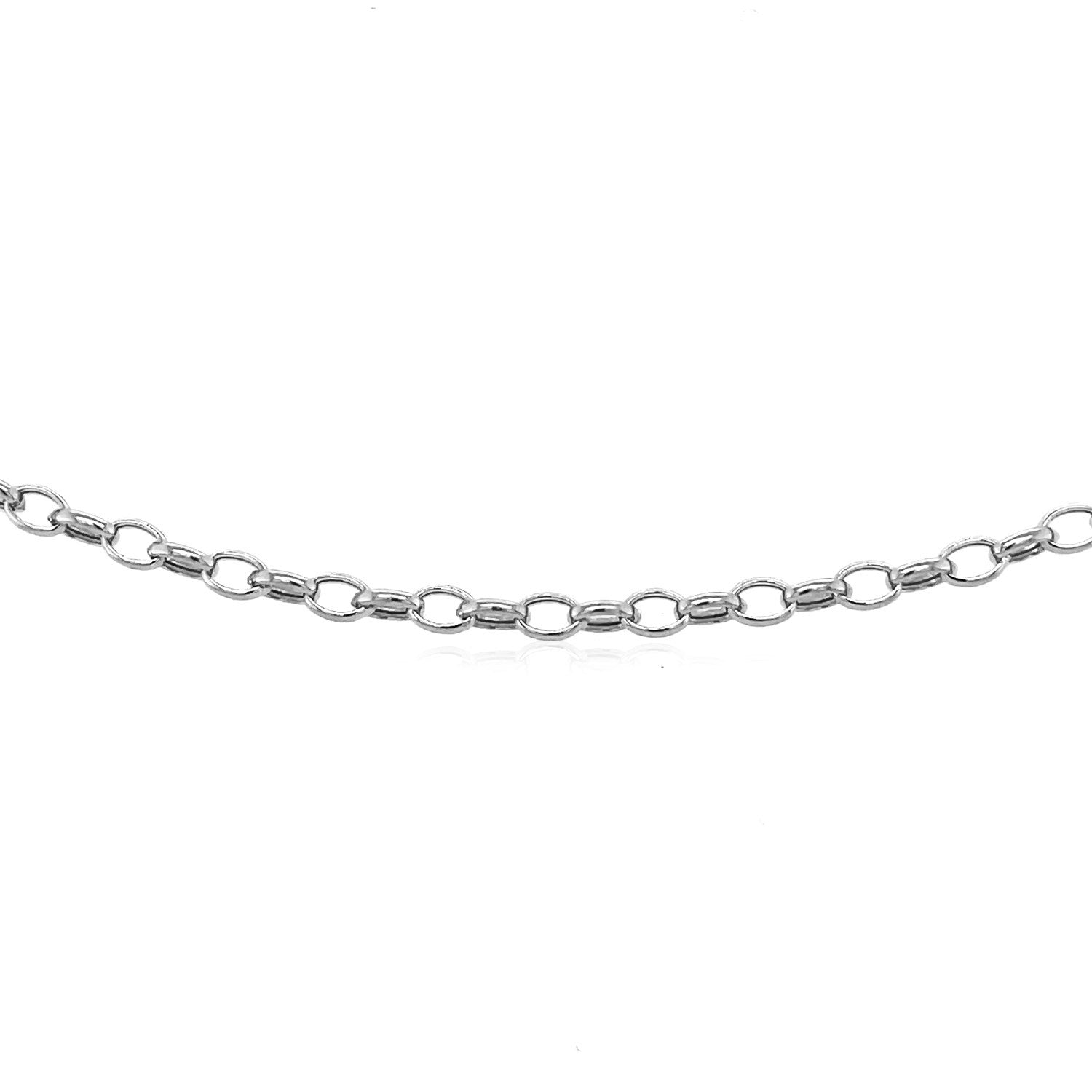 3.2mm 14k White Gold Oval Rolo Chain (3.20 mm) in a sleek high-contrast midnight luxury editorial style
