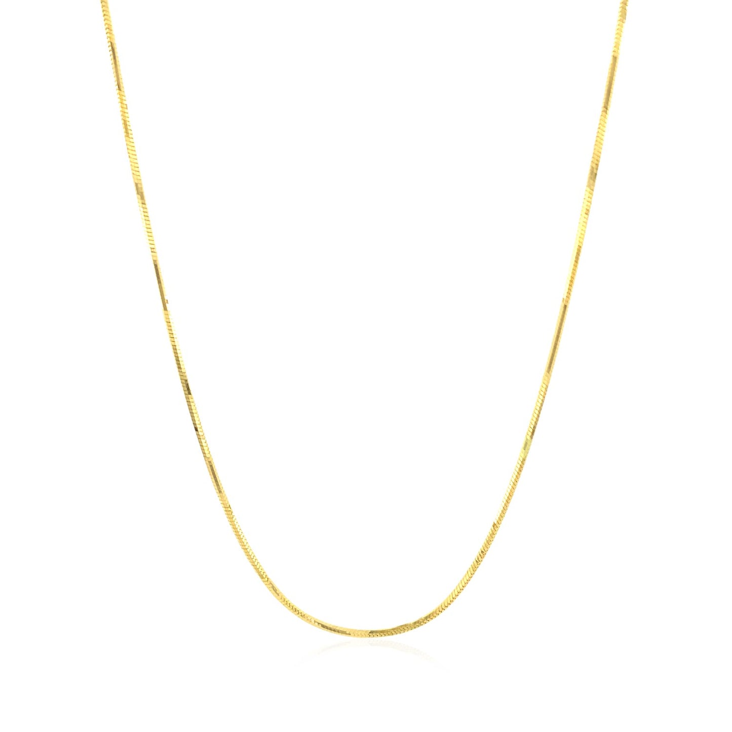 14k Yellow Gold Octagonal Shiny Snake Chain (0.85 mm) in a sleek high-contrast midnight luxury editorial style