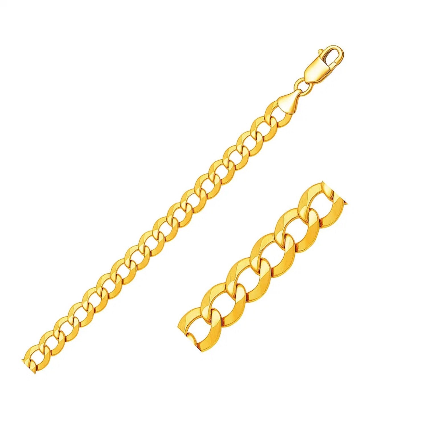 14k Yellow Gold Solid Curb Bracelet (10.00 mm) in a sleek high-contrast midnight luxury editorial style