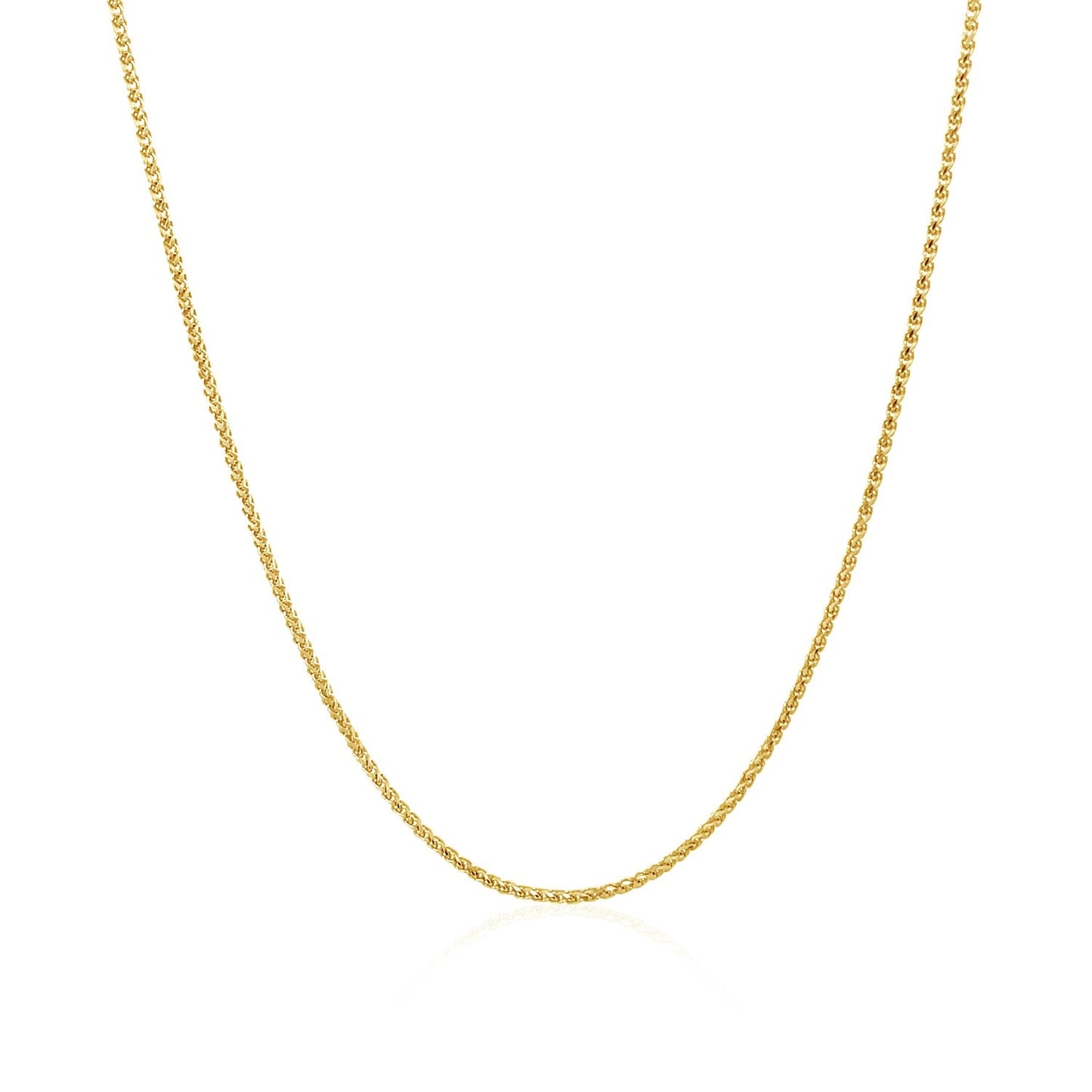 14k Yellow Gold Diamond Cut Round Wheat Chain (1.00 mm) in a sleek high-contrast midnight luxury editorial style