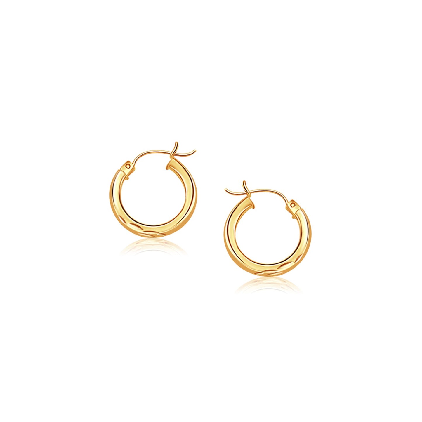 14k Yellow Gold Hoop Earring with Diamond-Cut Finish (3x20mm) in a sleek high-contrast midnight luxury editorial style