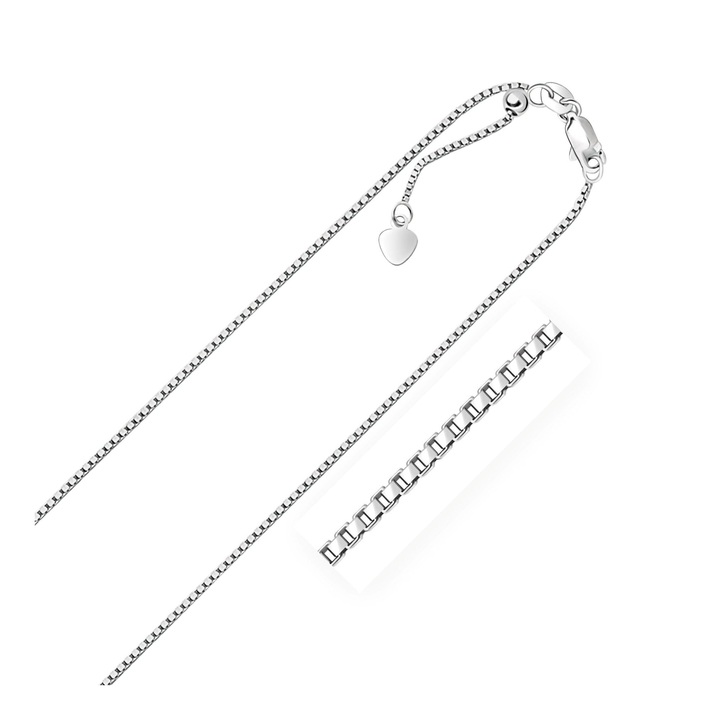 Sterling Silver 1.4mm Adjustable Box Chain (1.40 mm) in a sleek high-contrast midnight luxury editorial style