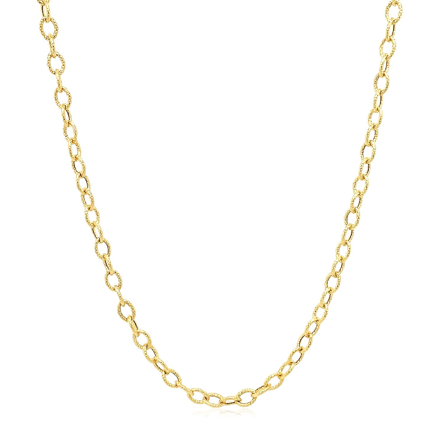 14k Yellow Gold Pendant Chain with Textured Links (2.50 mm) in a sleek high-contrast midnight luxury editorial style