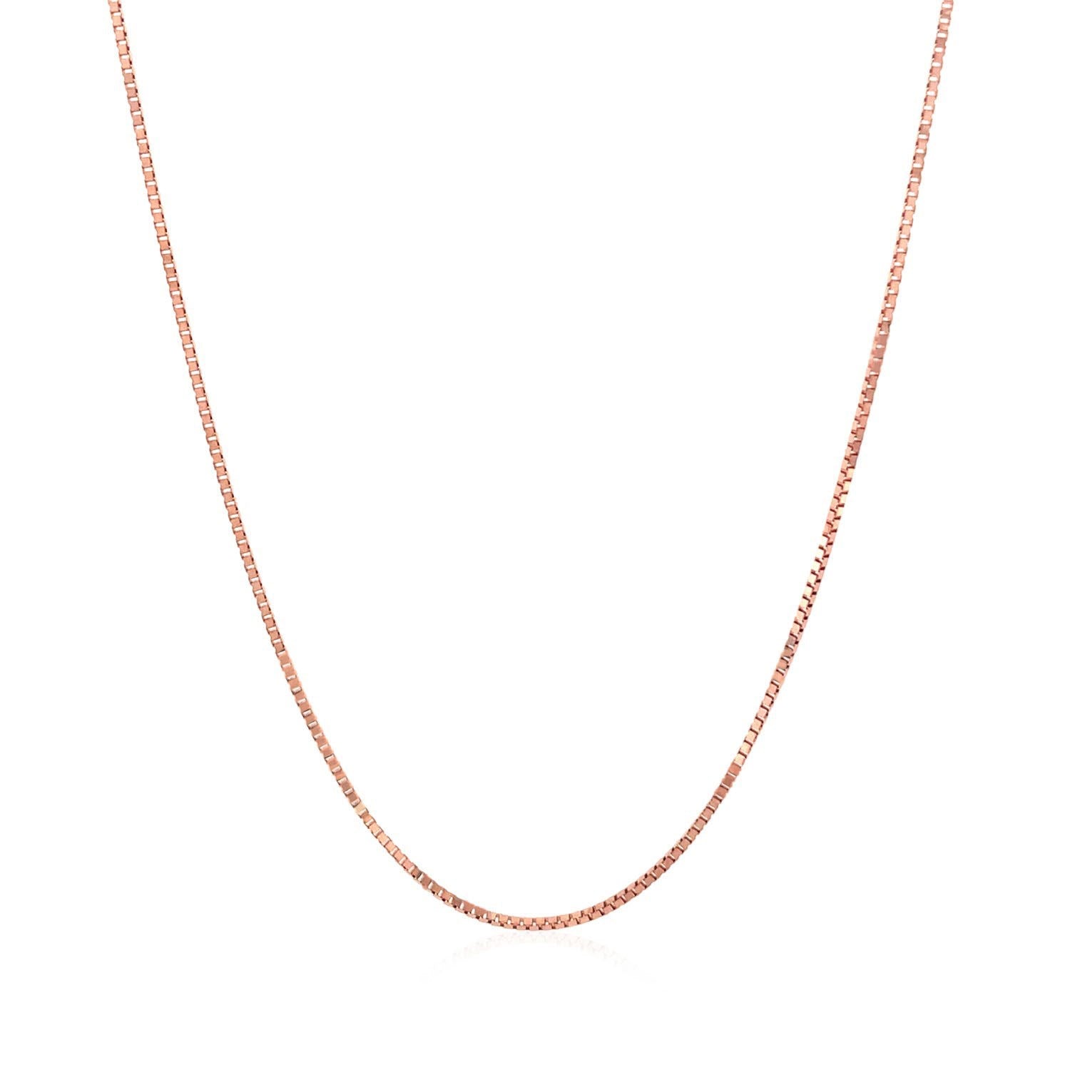 14k Rose Gold Classic Box Chain (0.73 mm) in a sleek high-contrast midnight luxury editorial style