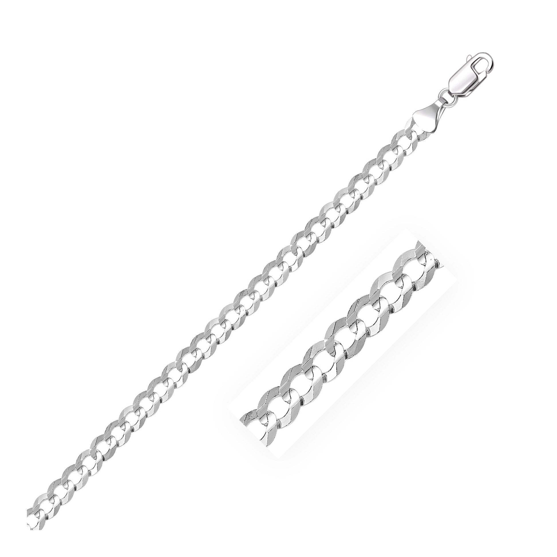 Rhodium Plated Sterling Silver Curb Style Chain (4.70 mm) in a sleek high-contrast midnight luxury editorial style