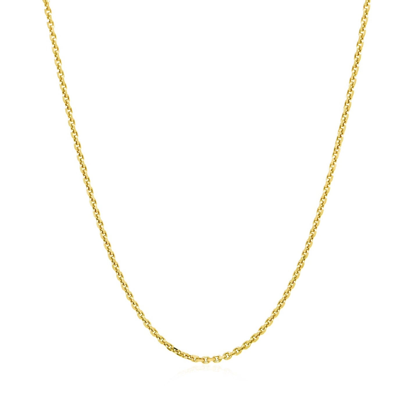 14k Yellow Gold Diamond Cut Cable Link Chain (1.30 mm) in a sleek high-contrast midnight luxury editorial style