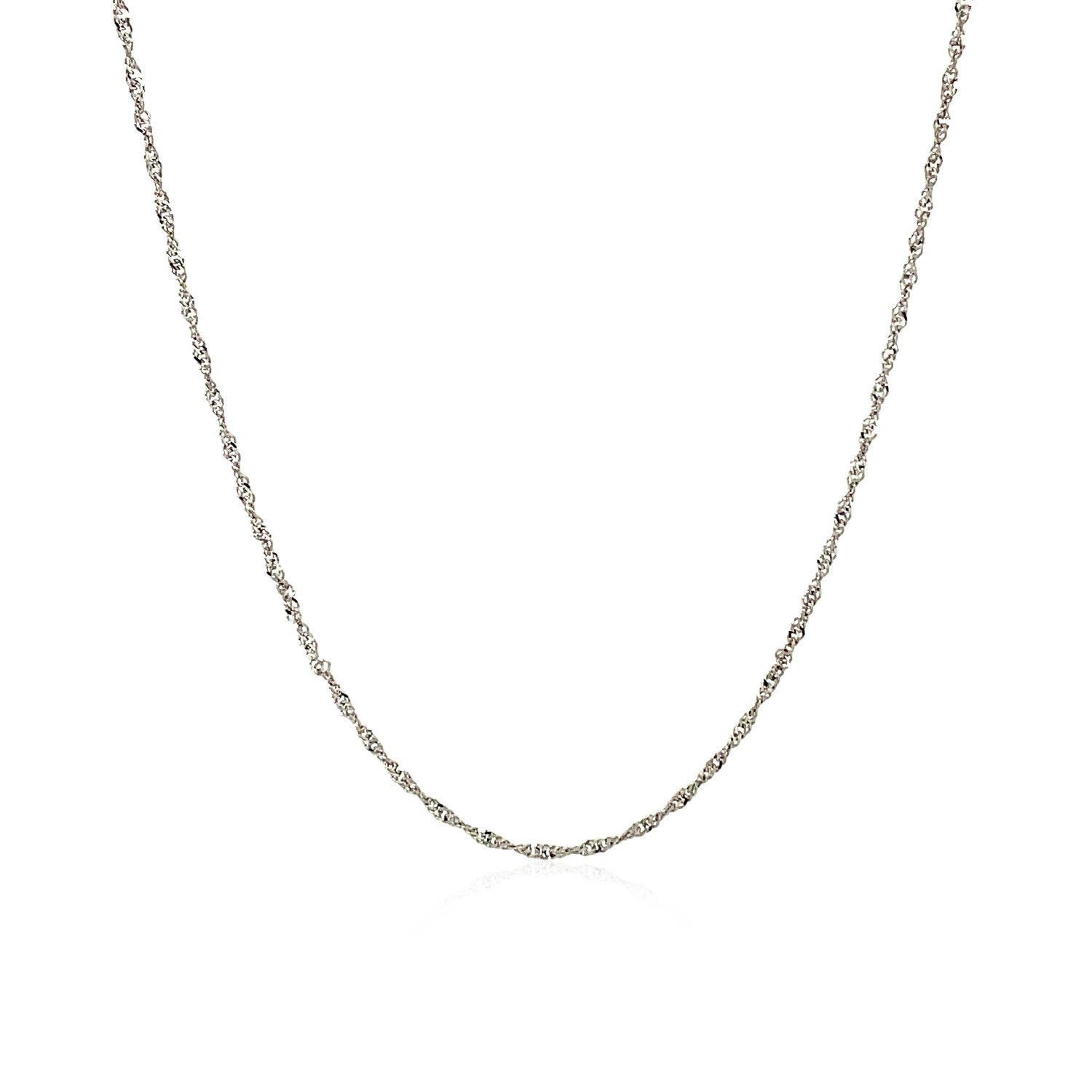 10k White Gold Singapore Chain (1.10 mm) in a sleek high-contrast midnight luxury editorial style