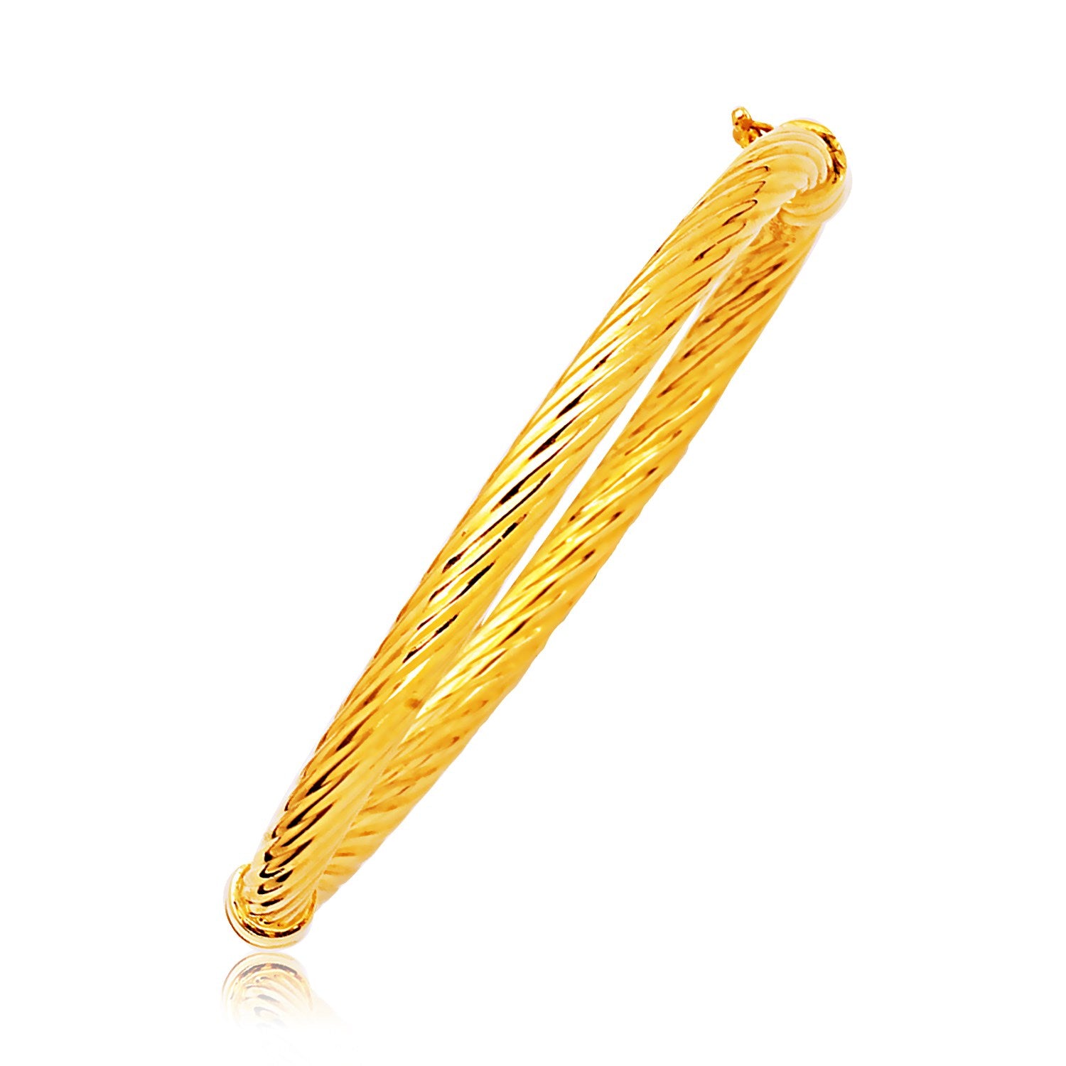 14k Yellow Gold Polished Cable Motif Bangle (5.00 mm) in a sleek high-contrast midnight luxury editorial style