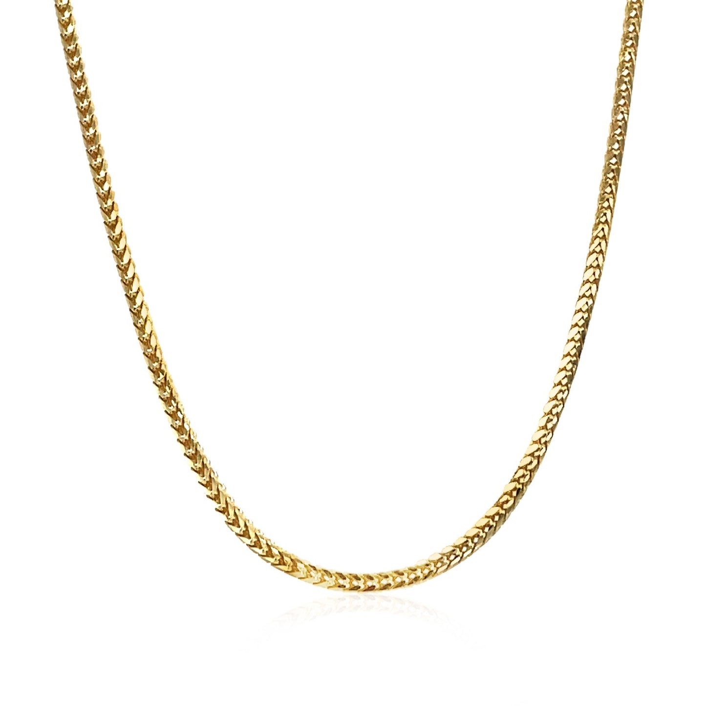 14k Yellow Gold Franco Chain (1.60 mm) in a sleek high-contrast midnight luxury editorial style