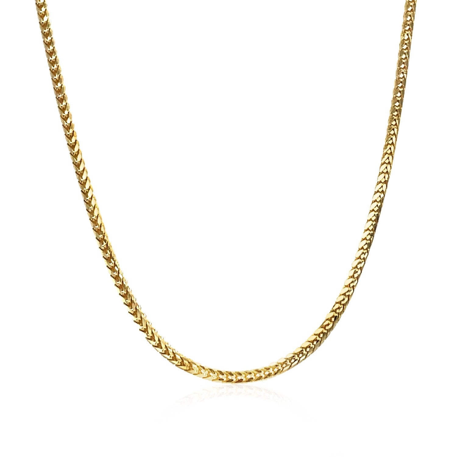 14k Yellow Gold Franco Chain (1.60 mm) in a sleek high-contrast midnight luxury editorial style