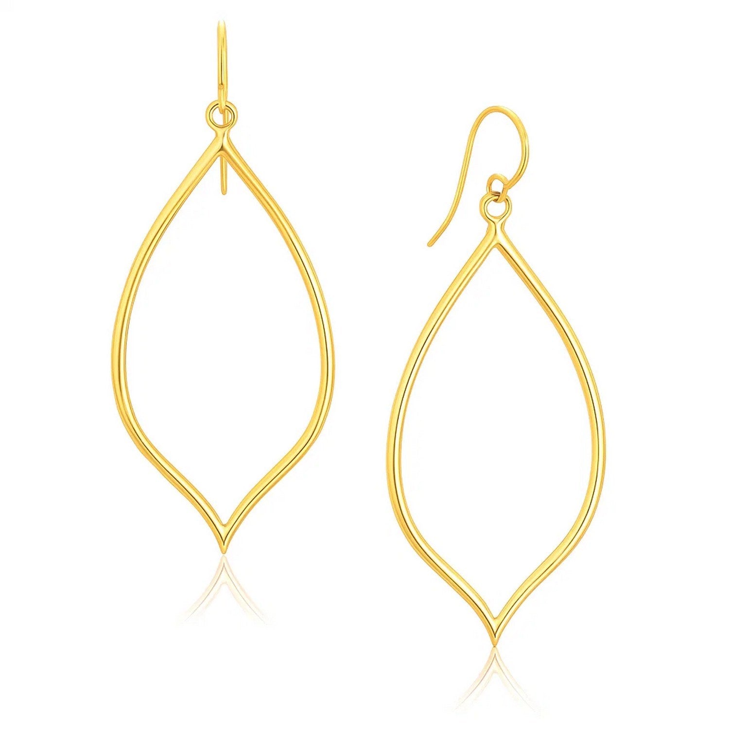 14k Yellow Gold Marquise Style Polished Earrings in a sleek high-contrast midnight luxury editorial style