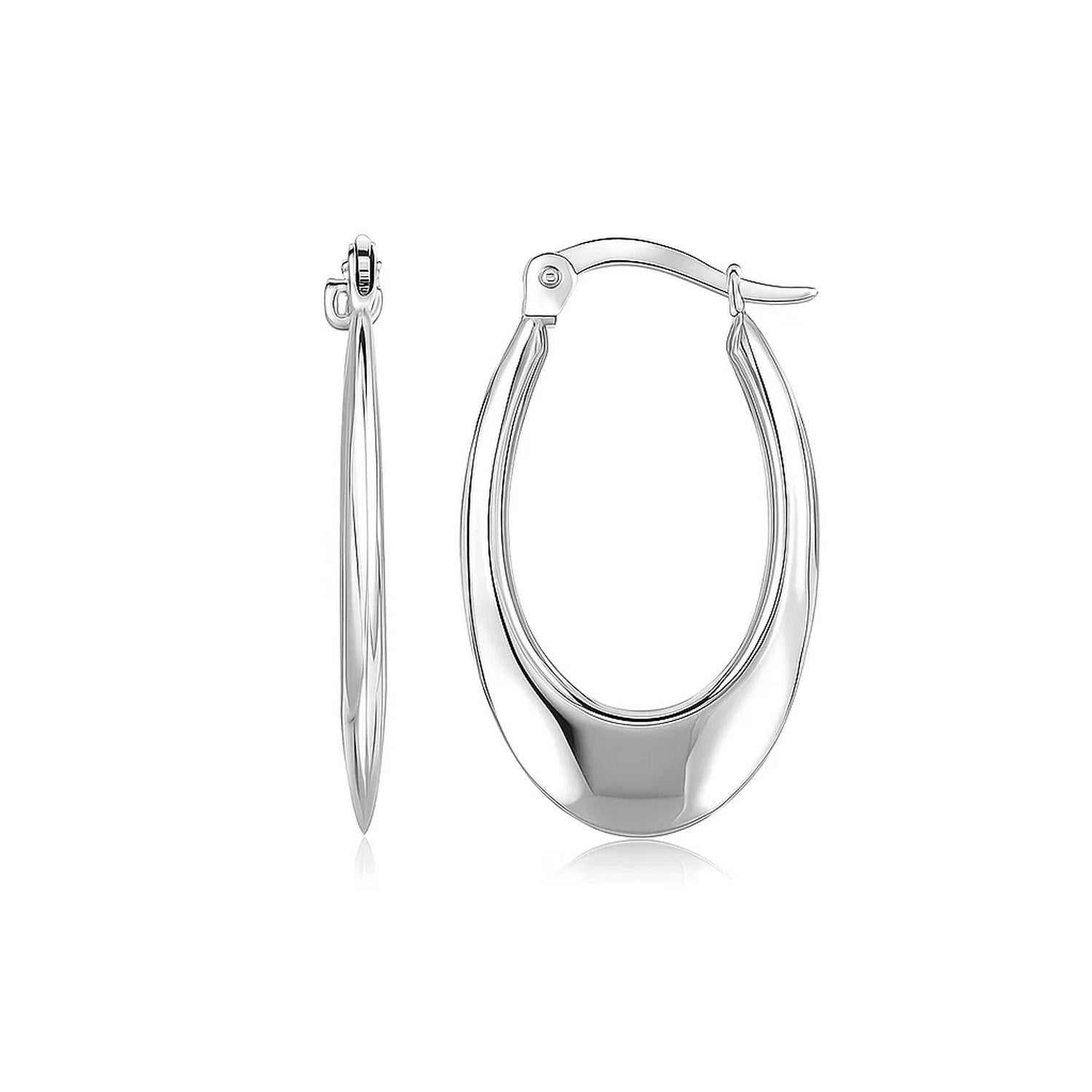 14k White Gold Polished Graduated Oval Hoop Earrings in a sleek high-contrast midnight luxury editorial style