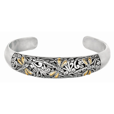 18k Yellow Gold and Sterling Silver Cuff with Dragonfly and Flourishes(12.70 mm)