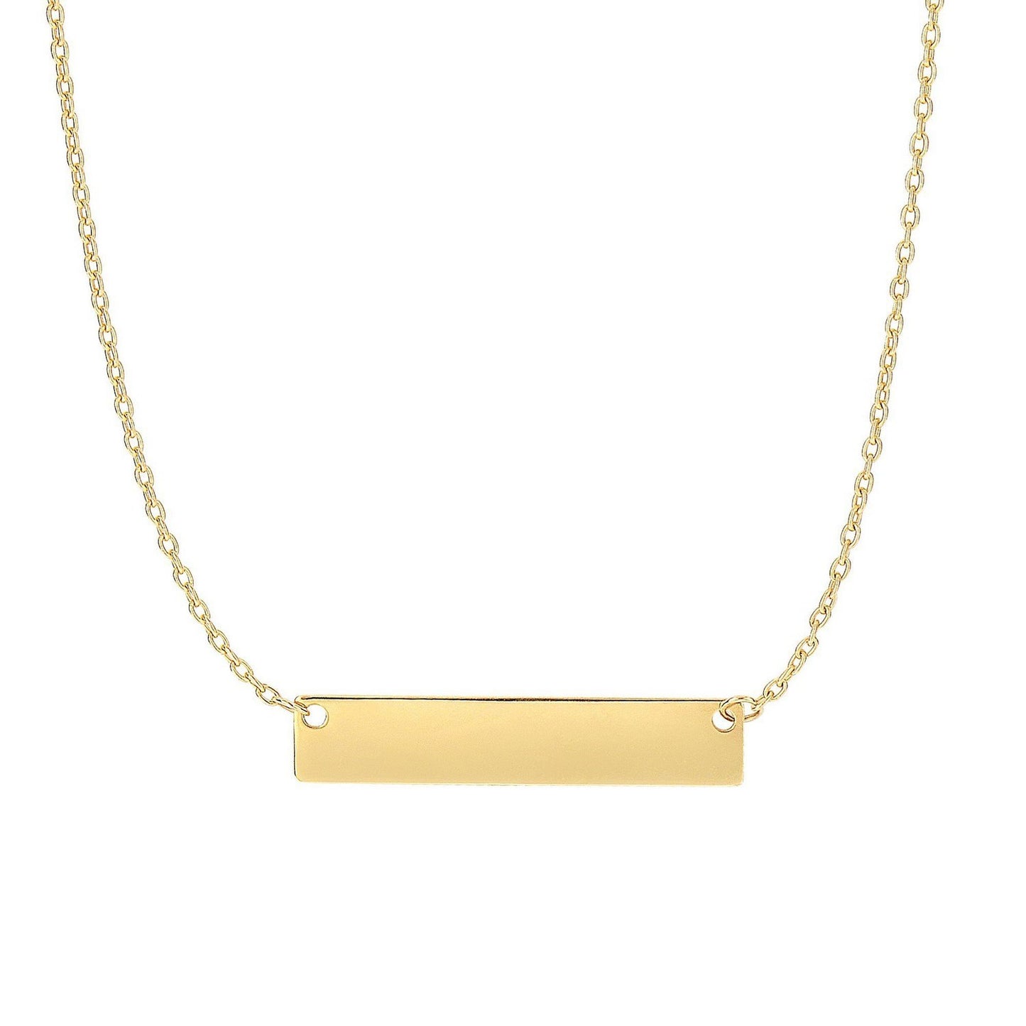 14k Yellow Gold Smooth Flat Horizontal Bar Style Necklace in a sleek high-contrast midnight luxury editorial style