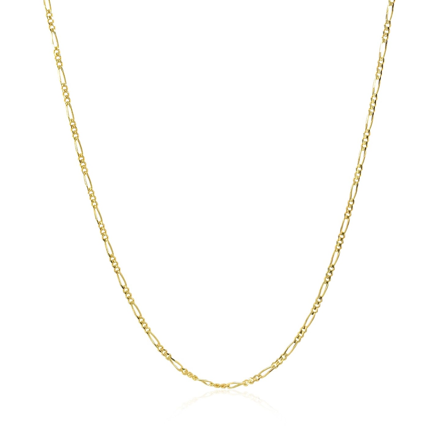 14k Yellow Gold Solid Figaro Chain (1.30 mm) in a sleek high-contrast midnight luxury editorial style