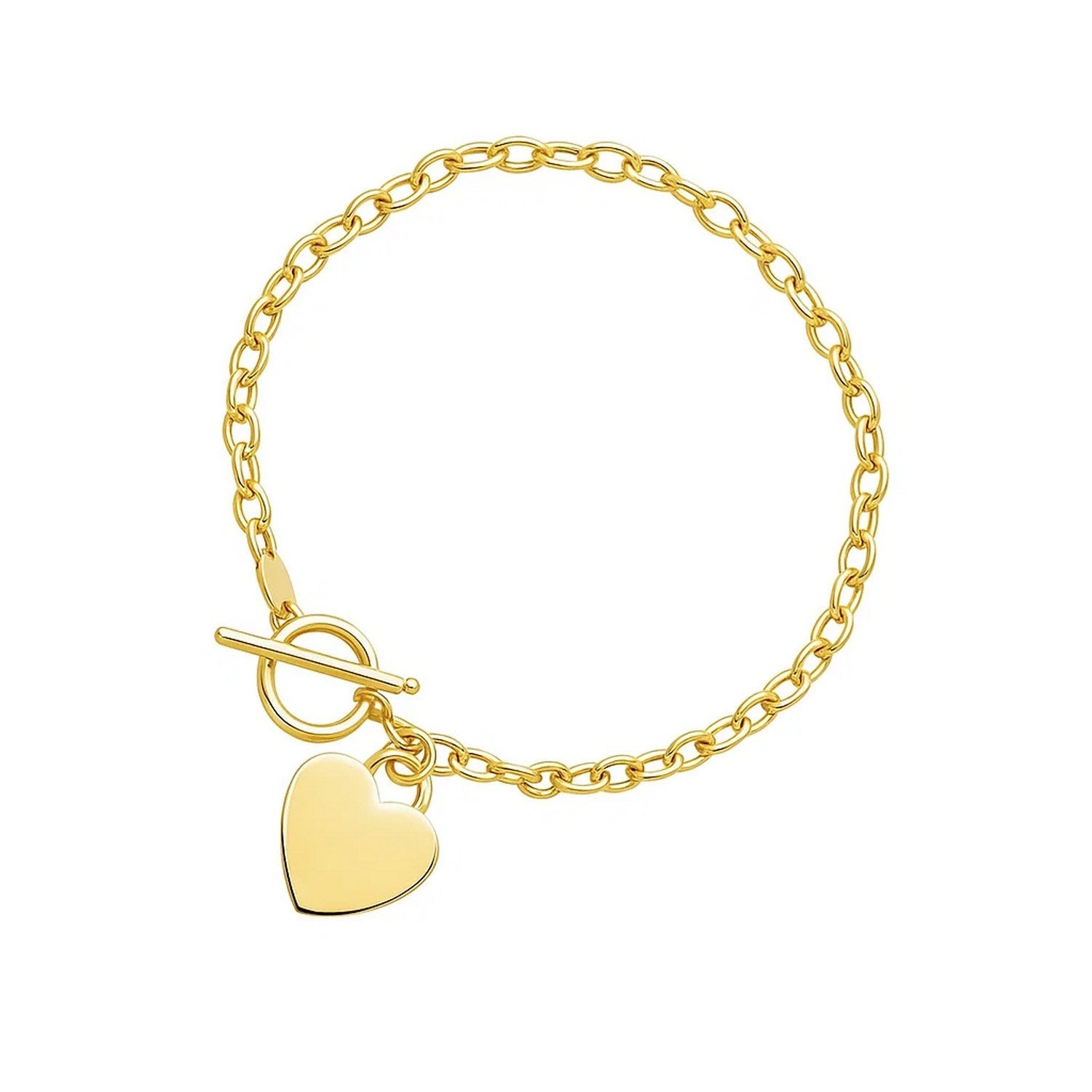 Toggle Bracelet with Heart Charm in 14k Yellow Gold (4.80 mm) in a sleek high-contrast midnight luxury editorial style