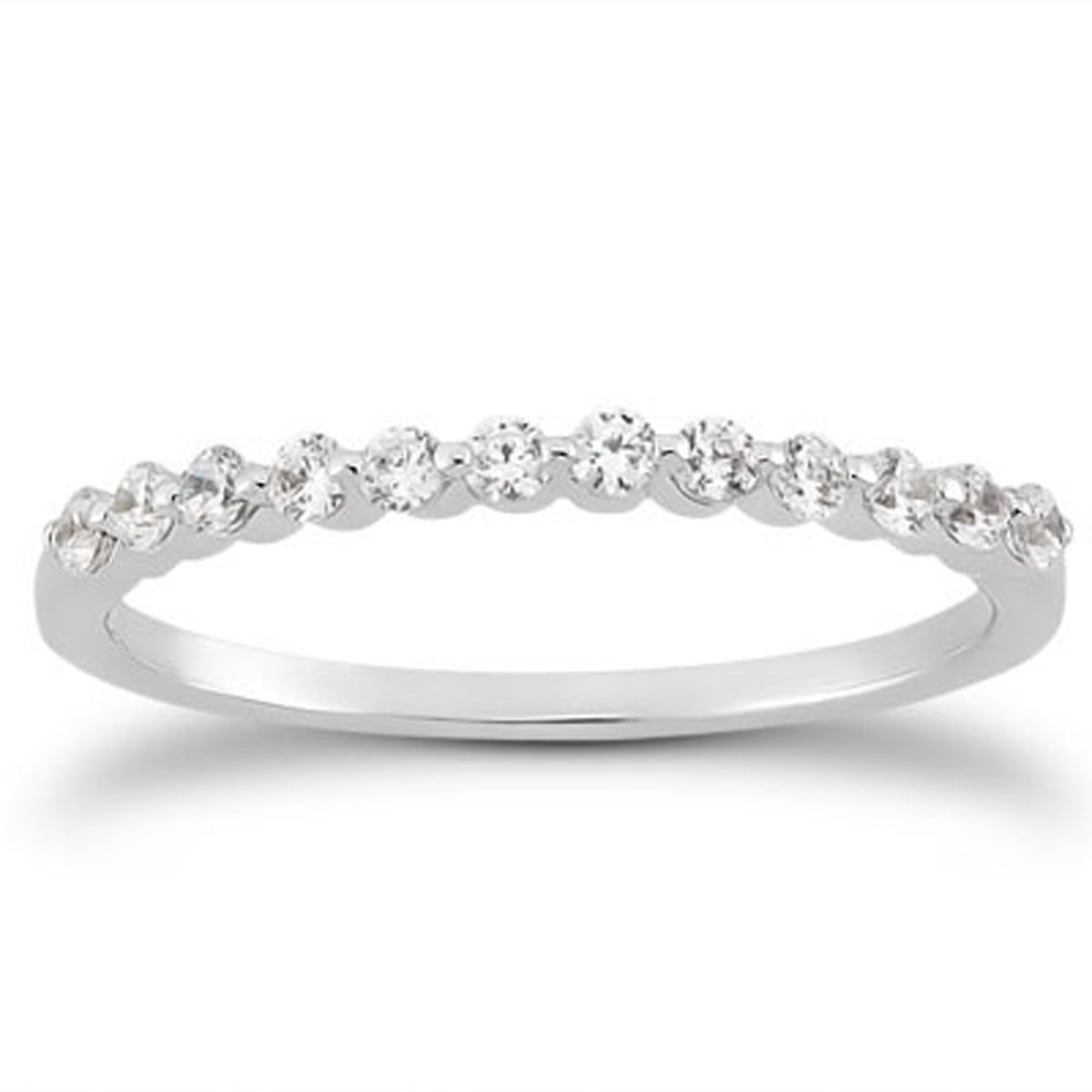 14k White Gold Floating Diamond Single Shared Prong Wedding Ring Band in a sleek high-contrast midnight luxury editorial styl