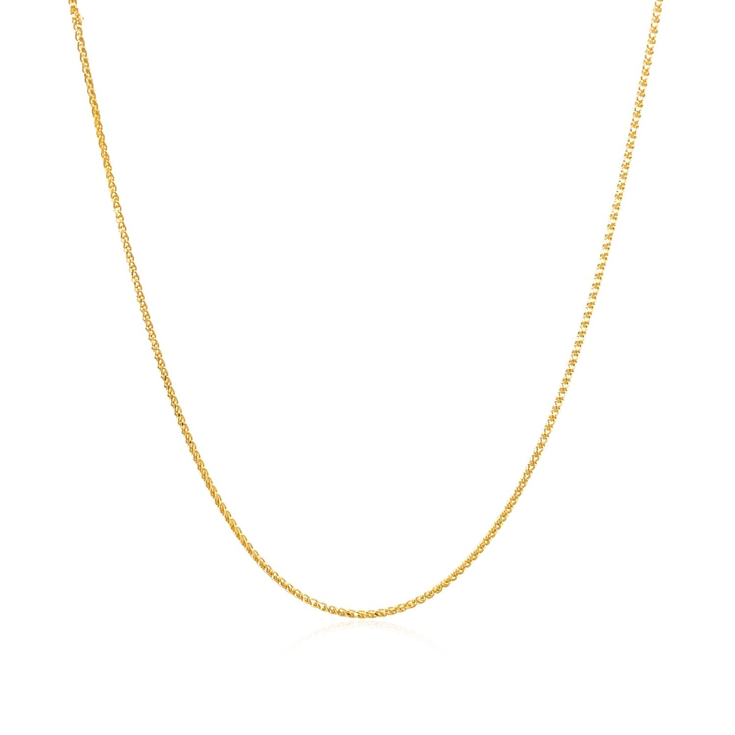 14k Yellow Gold Diamond Cut Round Wheat Chain (0.60 mm) in a sleek high-contrast midnight luxury editorial style