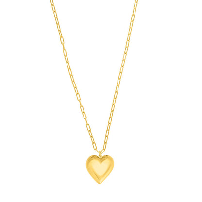 Sterling Silver Gold Plated Large Puffed Heart Long Necklace